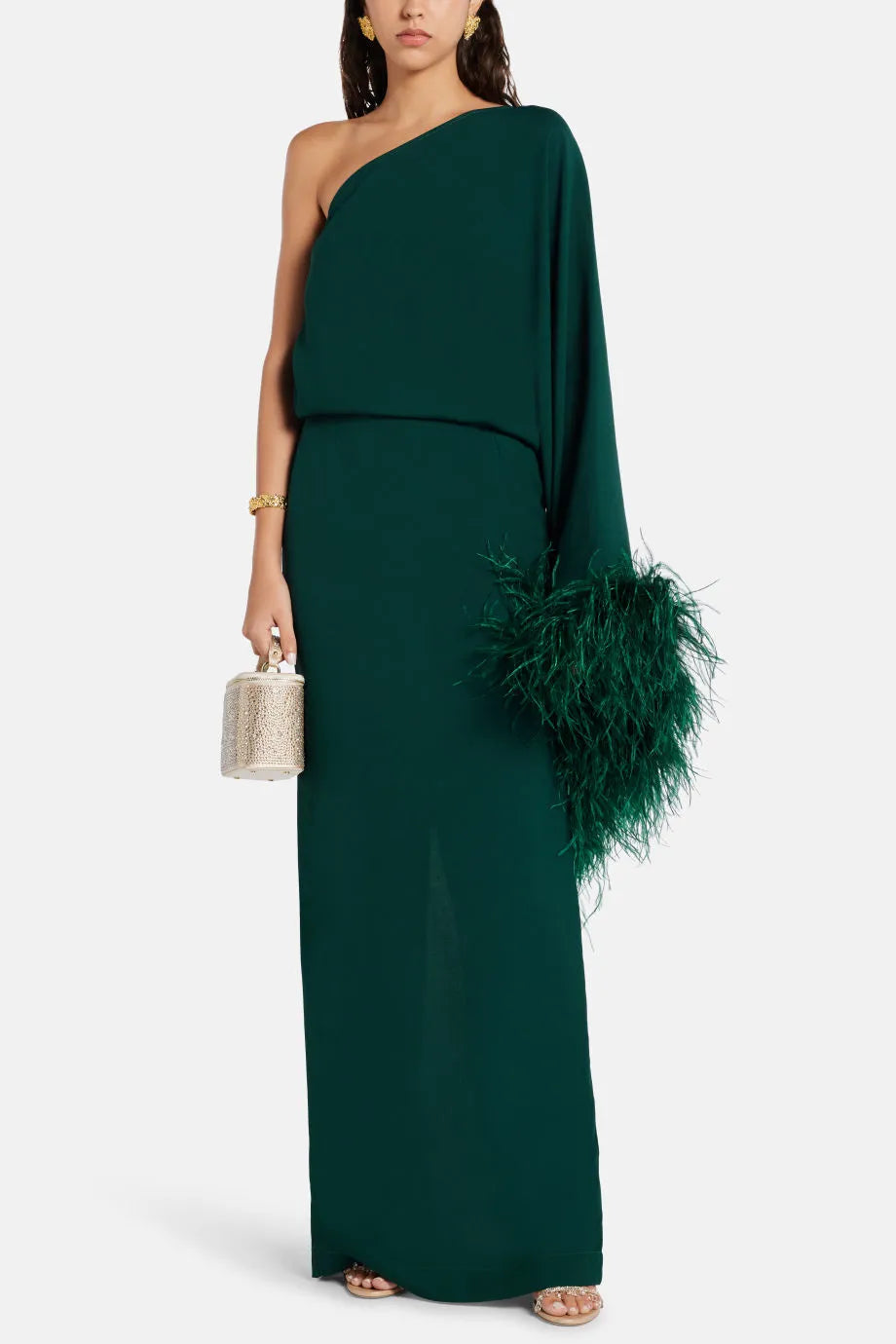 Feathered Eternity One Shoulder Maxi Dress