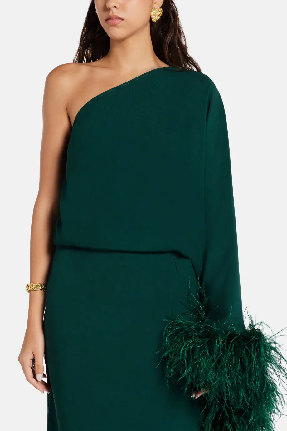 Feathered Eternity One Shoulder Maxi Dress