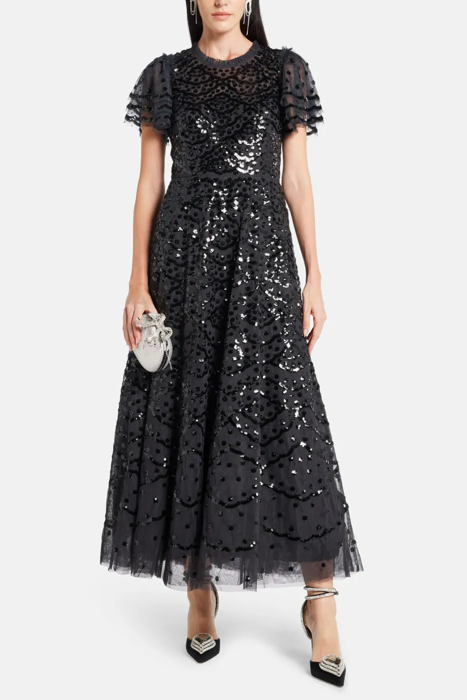 Deco Dot Sequin Evening Dress
