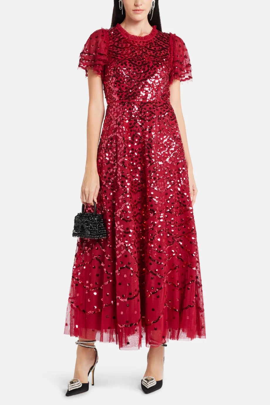Deco Dot Sequin Evening Dress