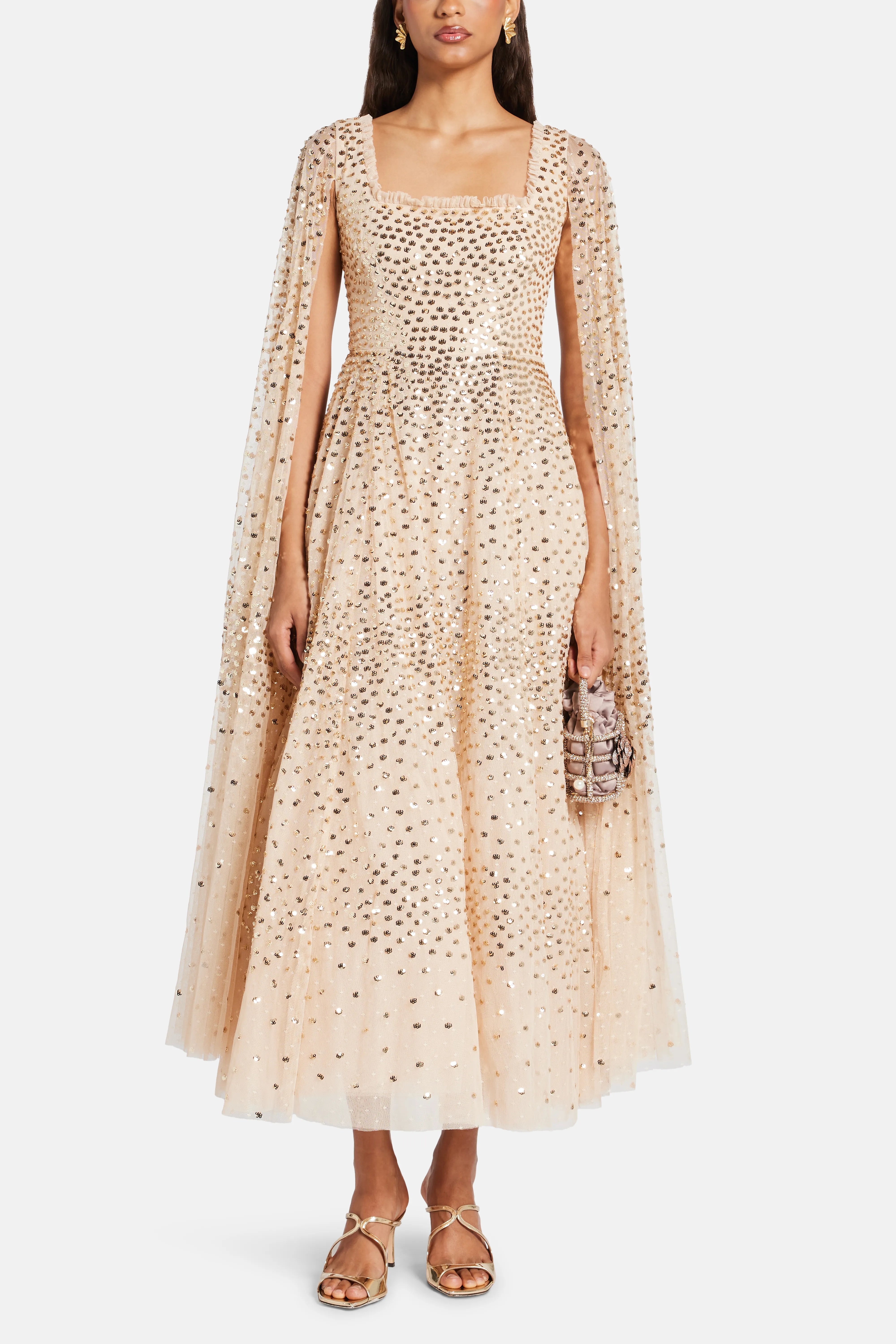 Scatter Dot Cape Evening Dress