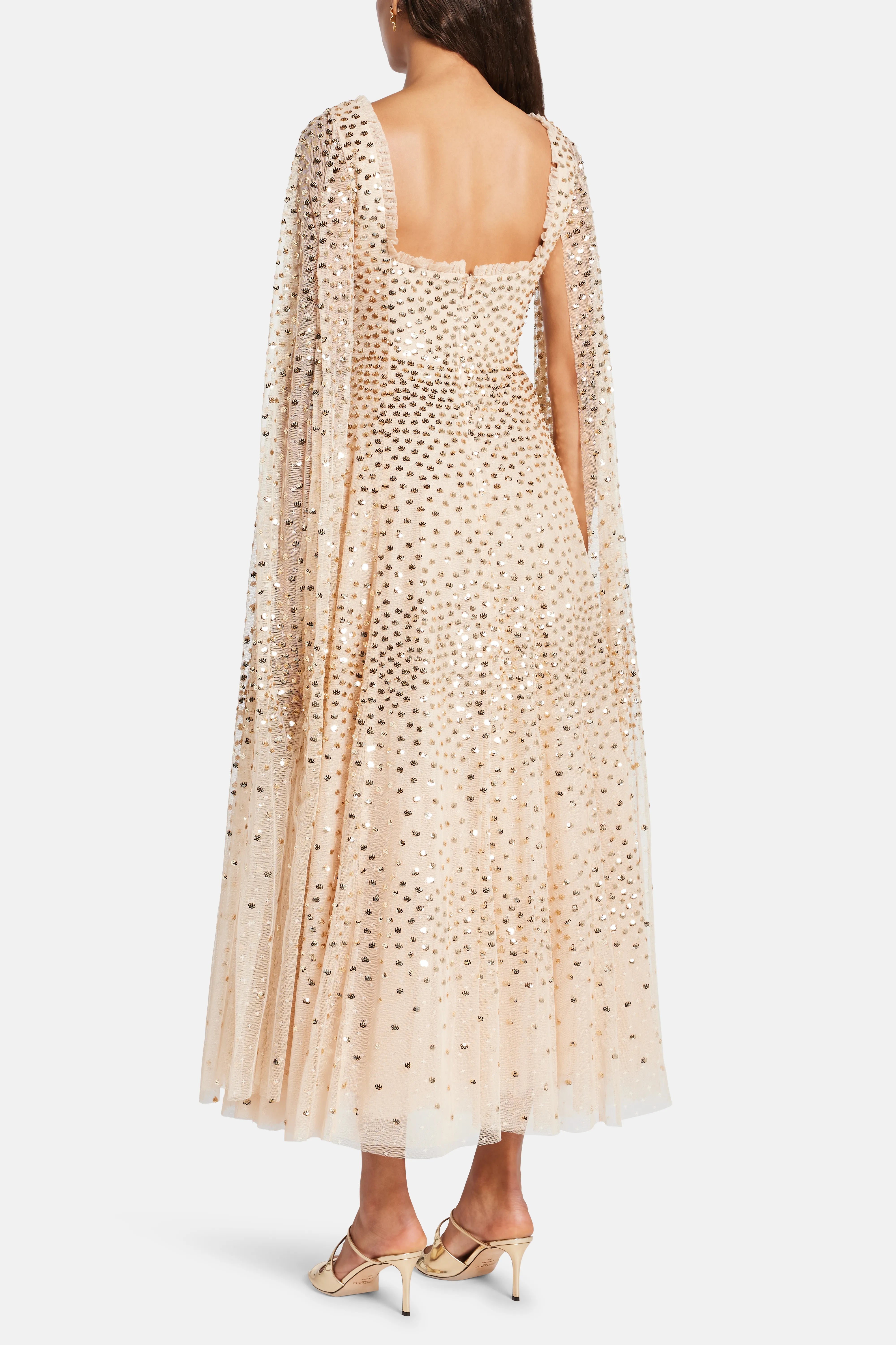 Scatter Dot Cape Evening Dress