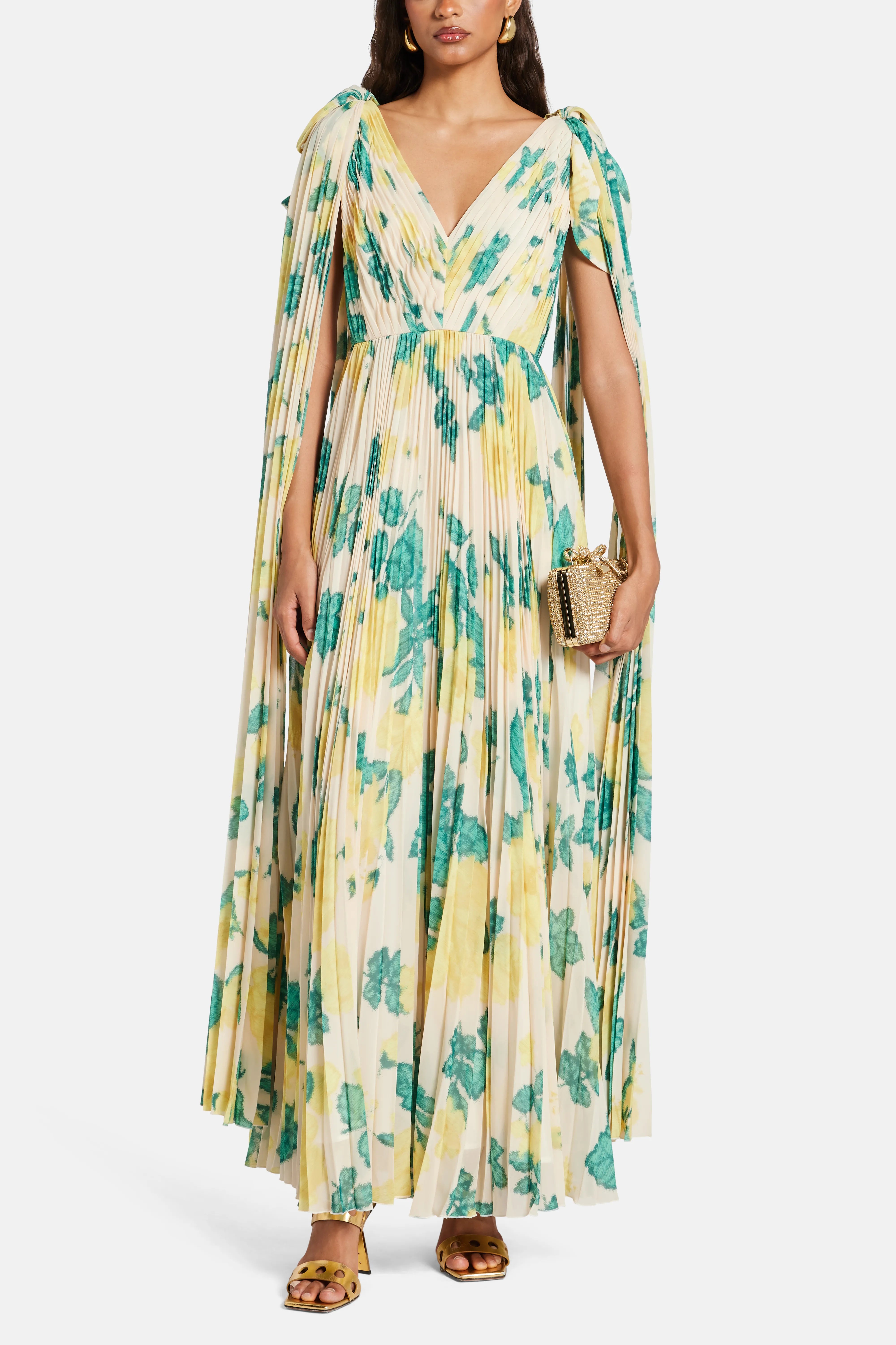 فستان ماكسي مطبوع بكتف مكشوف