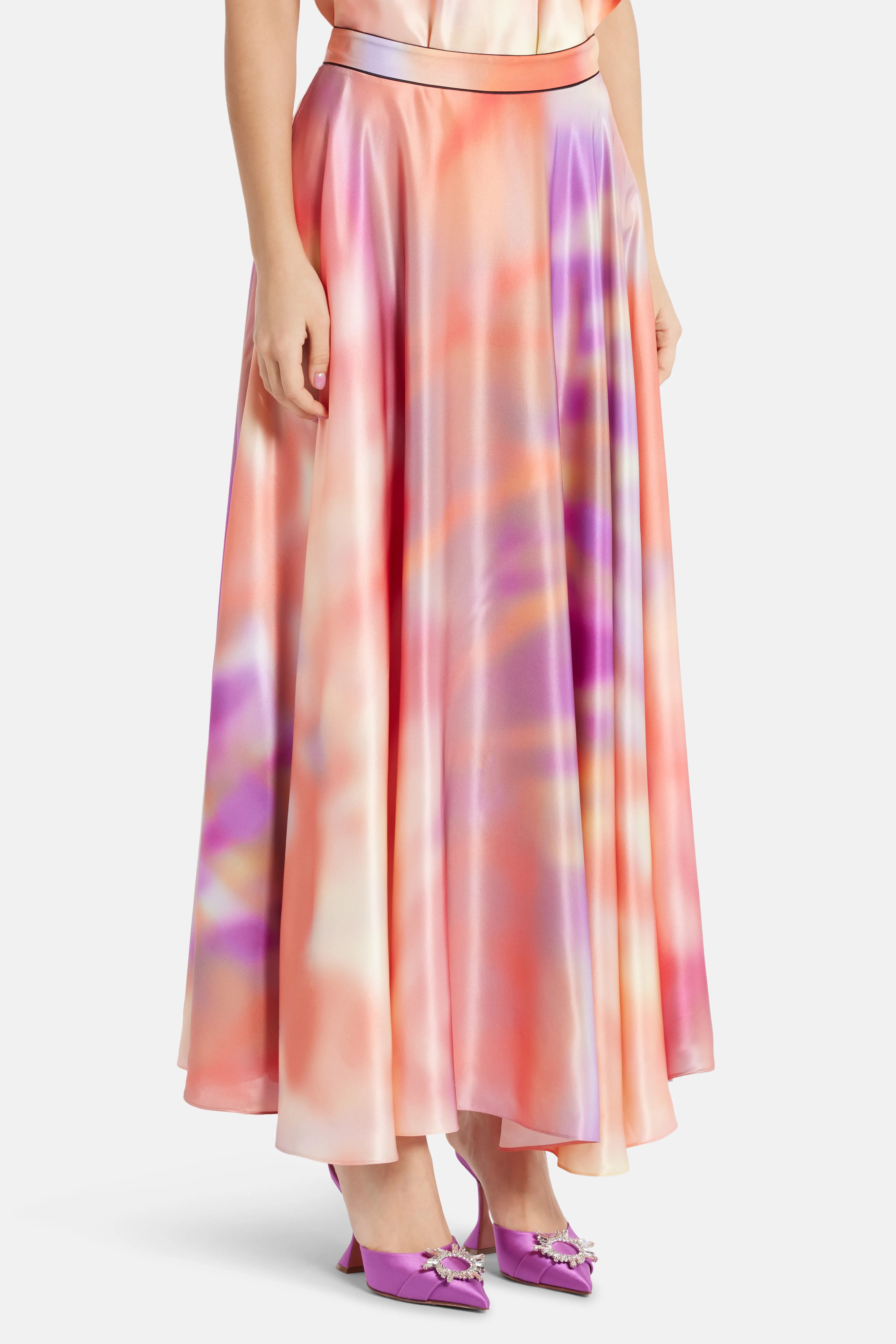 Ameera Printed Silk Blend Maxi Skirt in Orange/ Pink