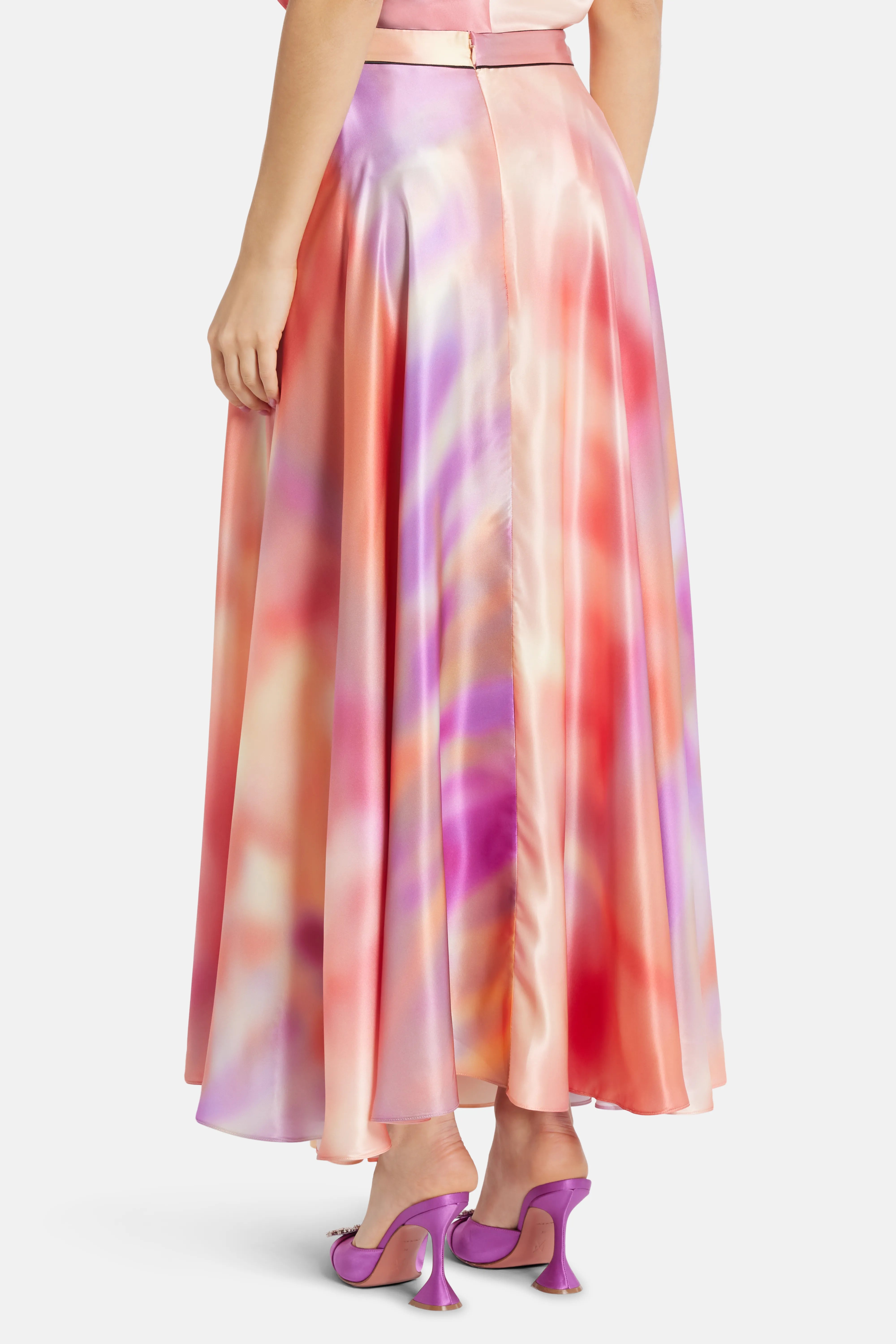 Ameera Printed Silk Blend Maxi Skirt in Orange/ Pink