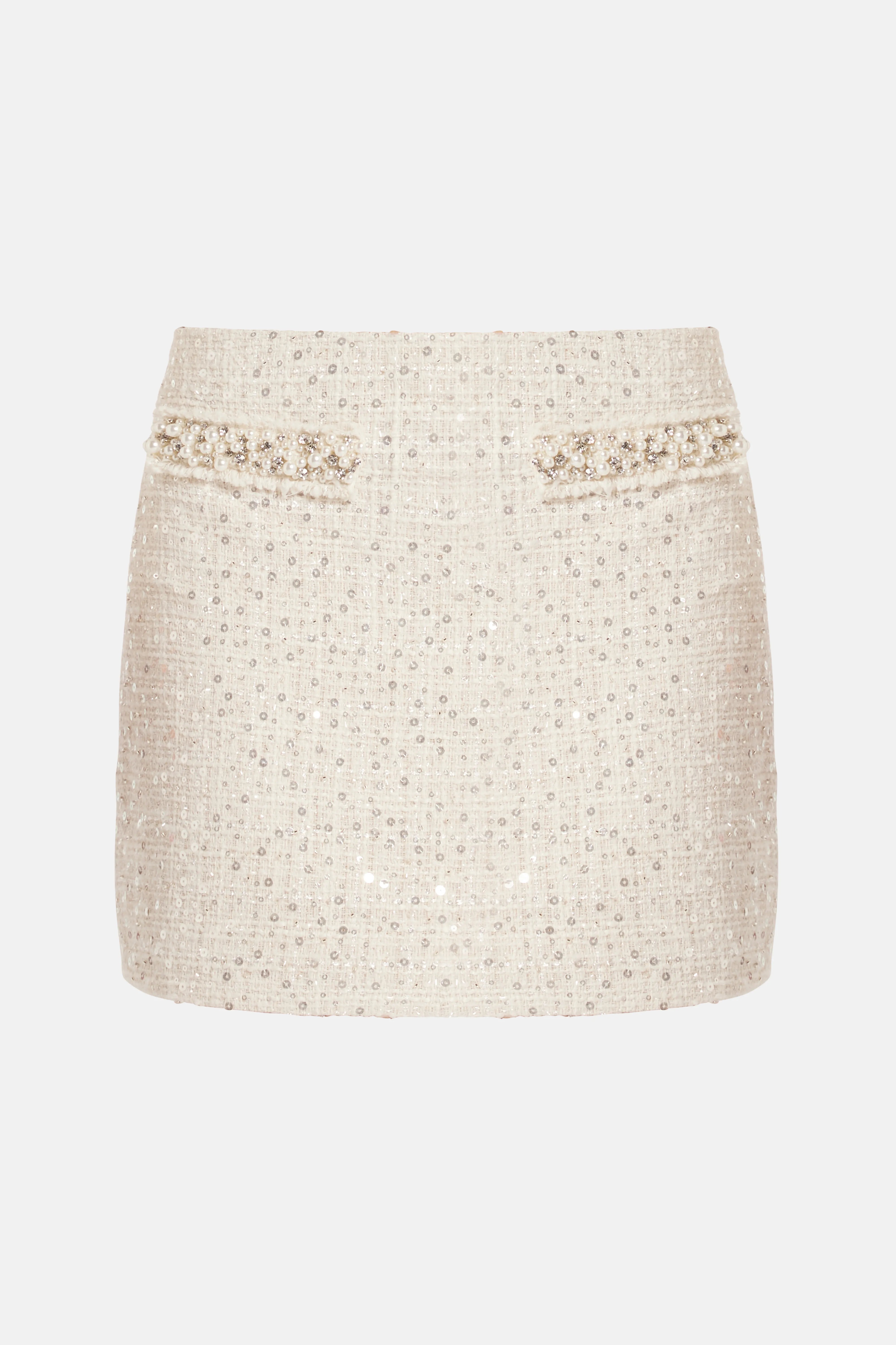 Park Avenue Beaded Tweed Wendina Knit Mini Skirt in Cream