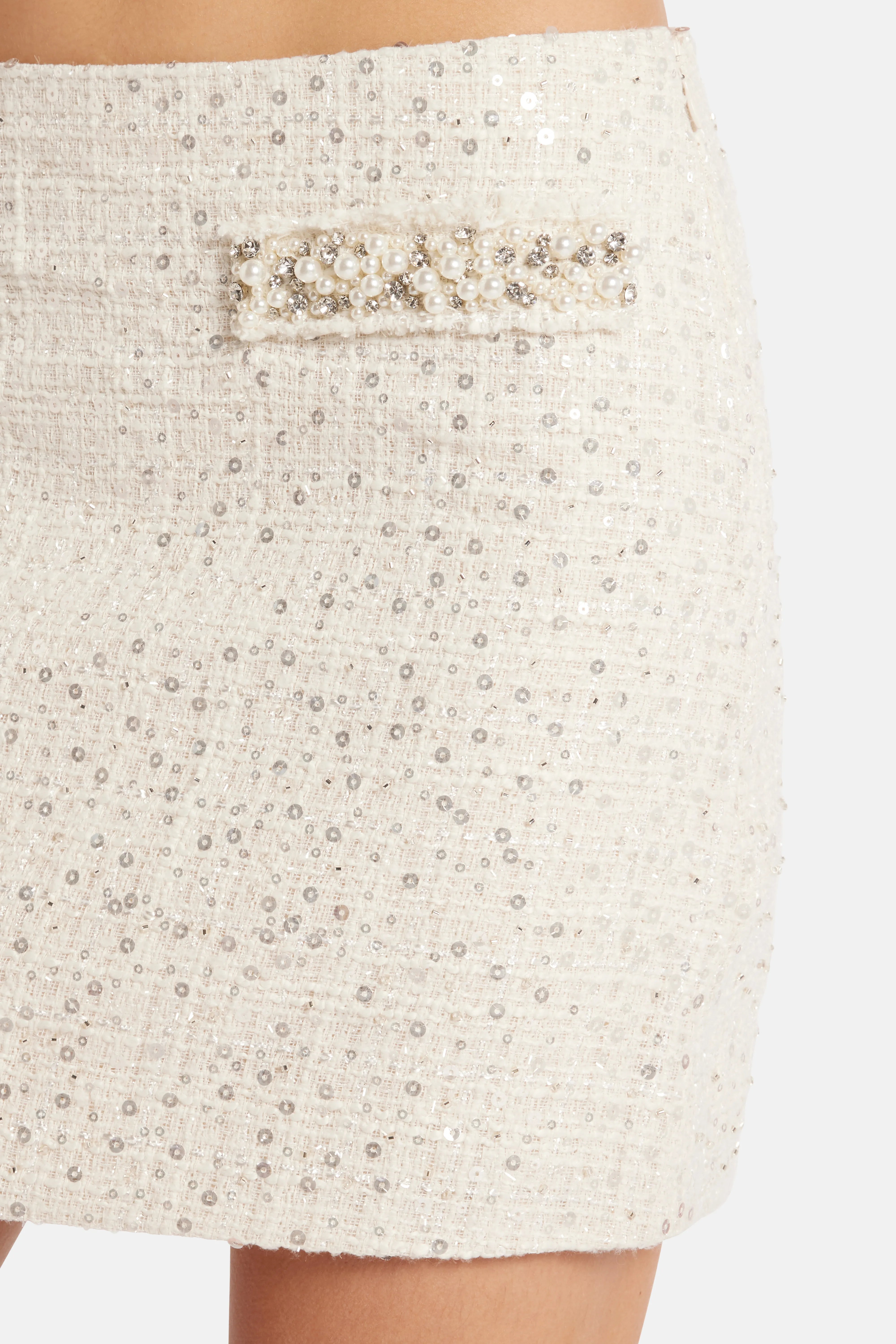 Park Avenue Beaded Tweed Wendina Knit Mini Skirt in Cream