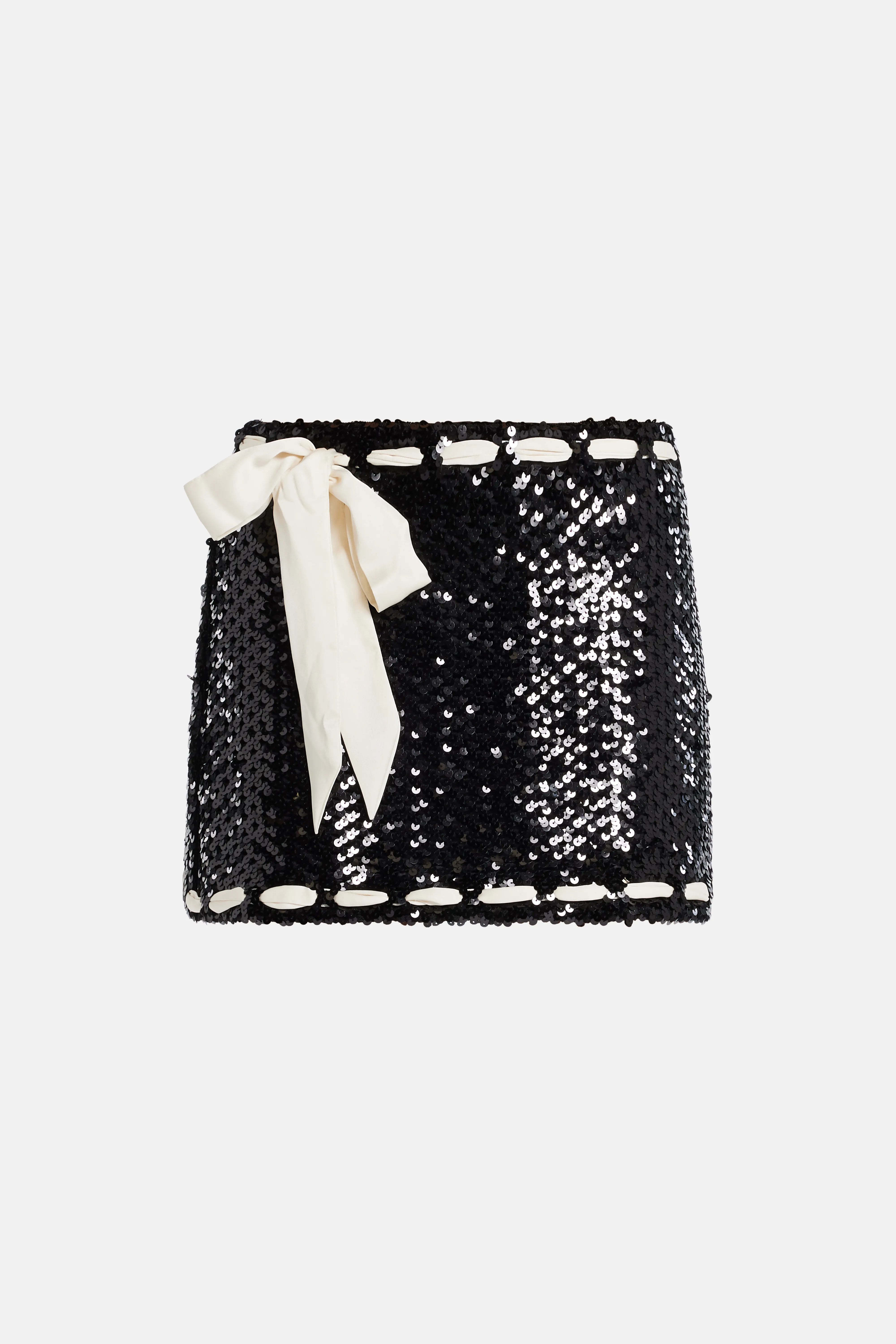 Lamoine Sequins Lovina Bow Knit Mini Skirt in Black/ White