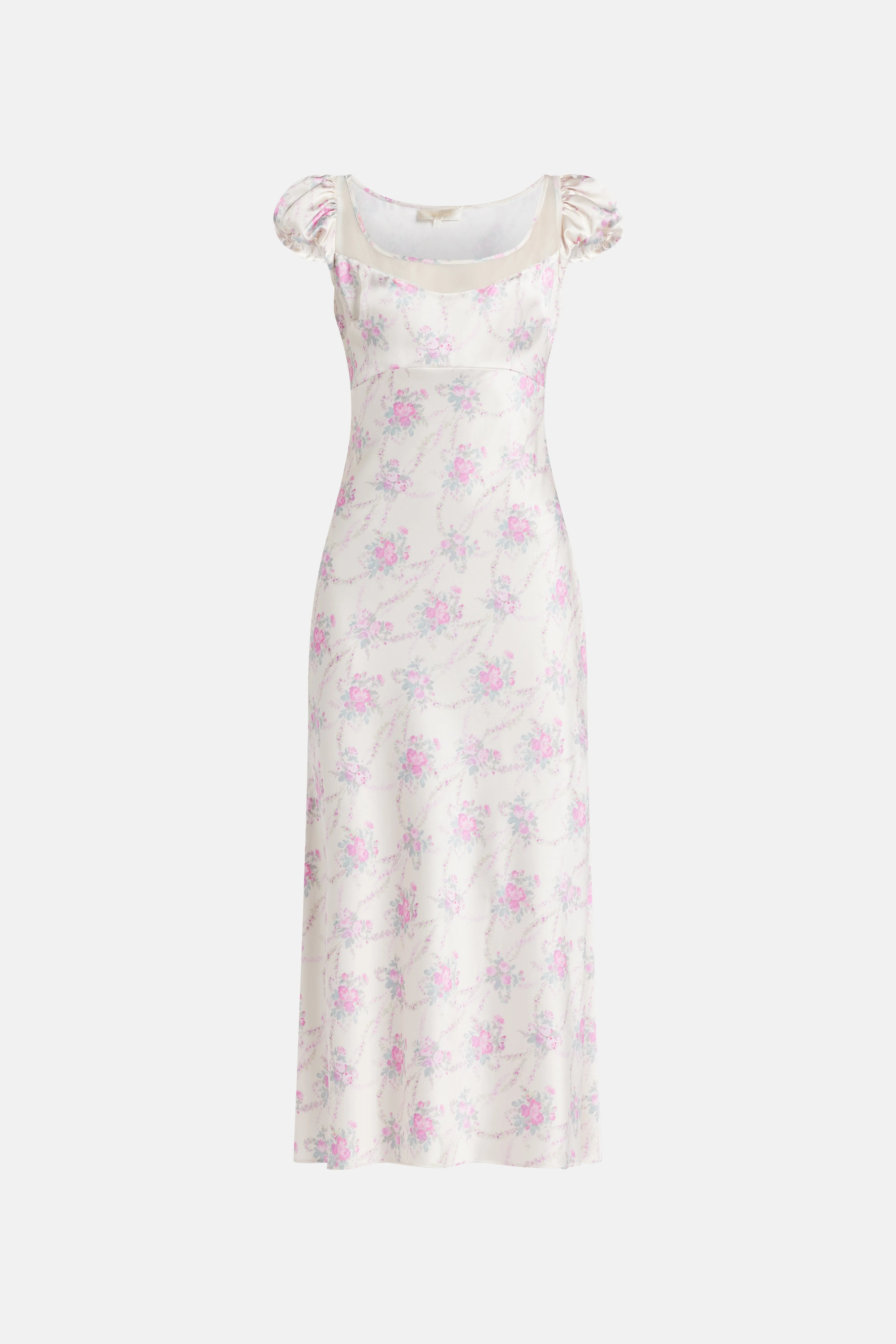 Rose Park Picnic Charmeuse Joelette Floral Maxi Dress in White/ Pink
