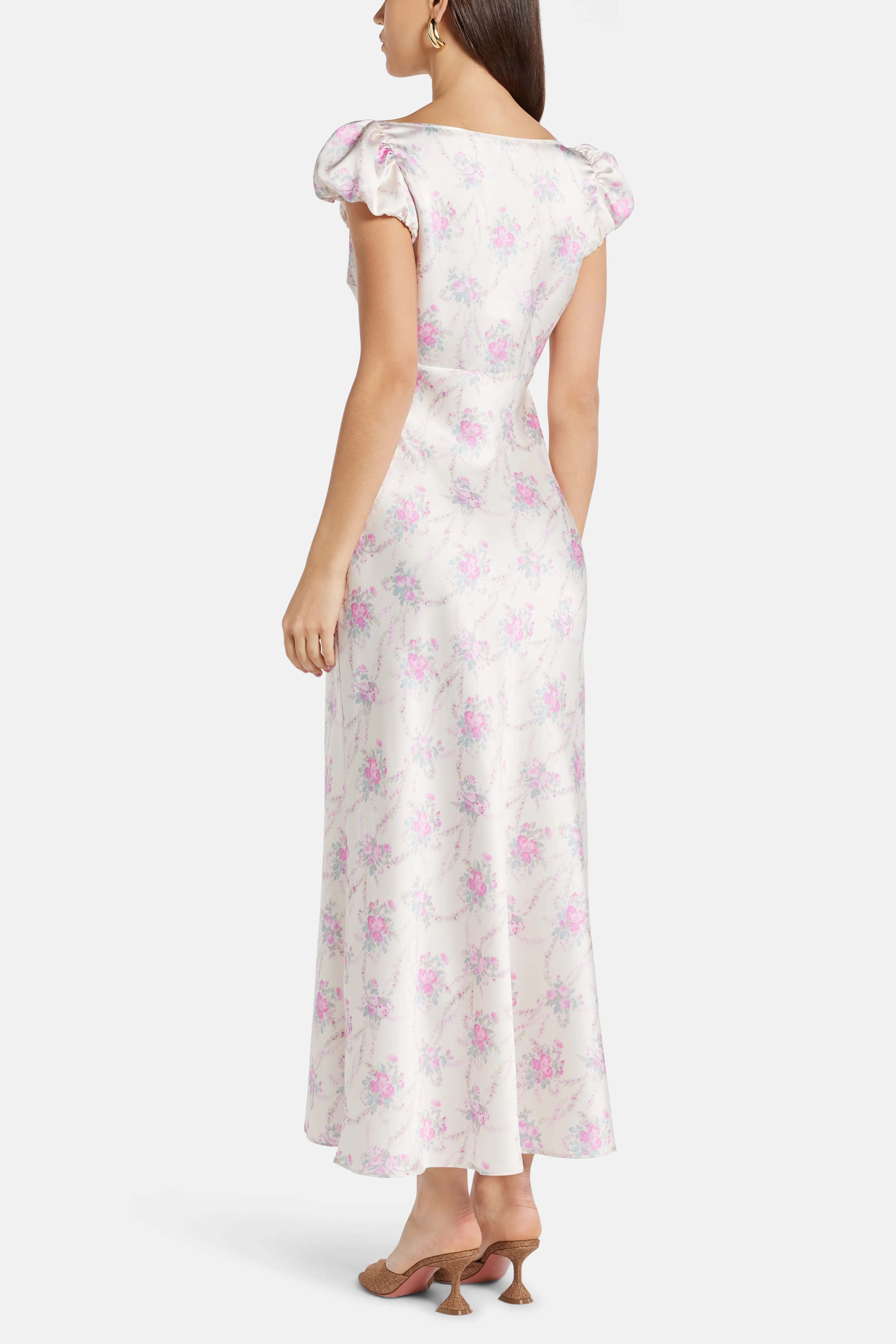 Rose Park Picnic Charmeuse Joelette Floral Maxi Dress in White/ Pink