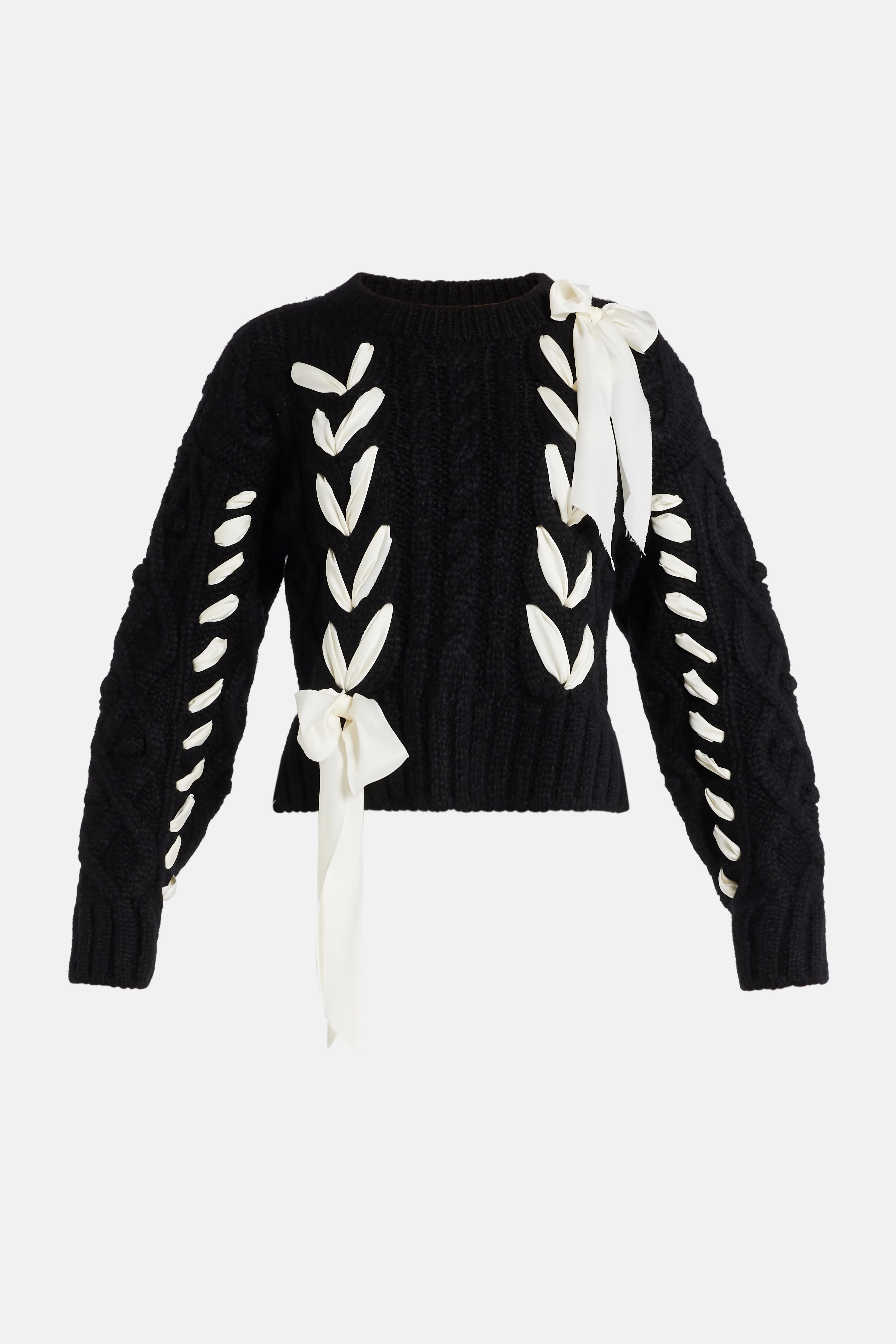 Ribbon Cables Parson Bow Knit Pullover Top in Black/ White