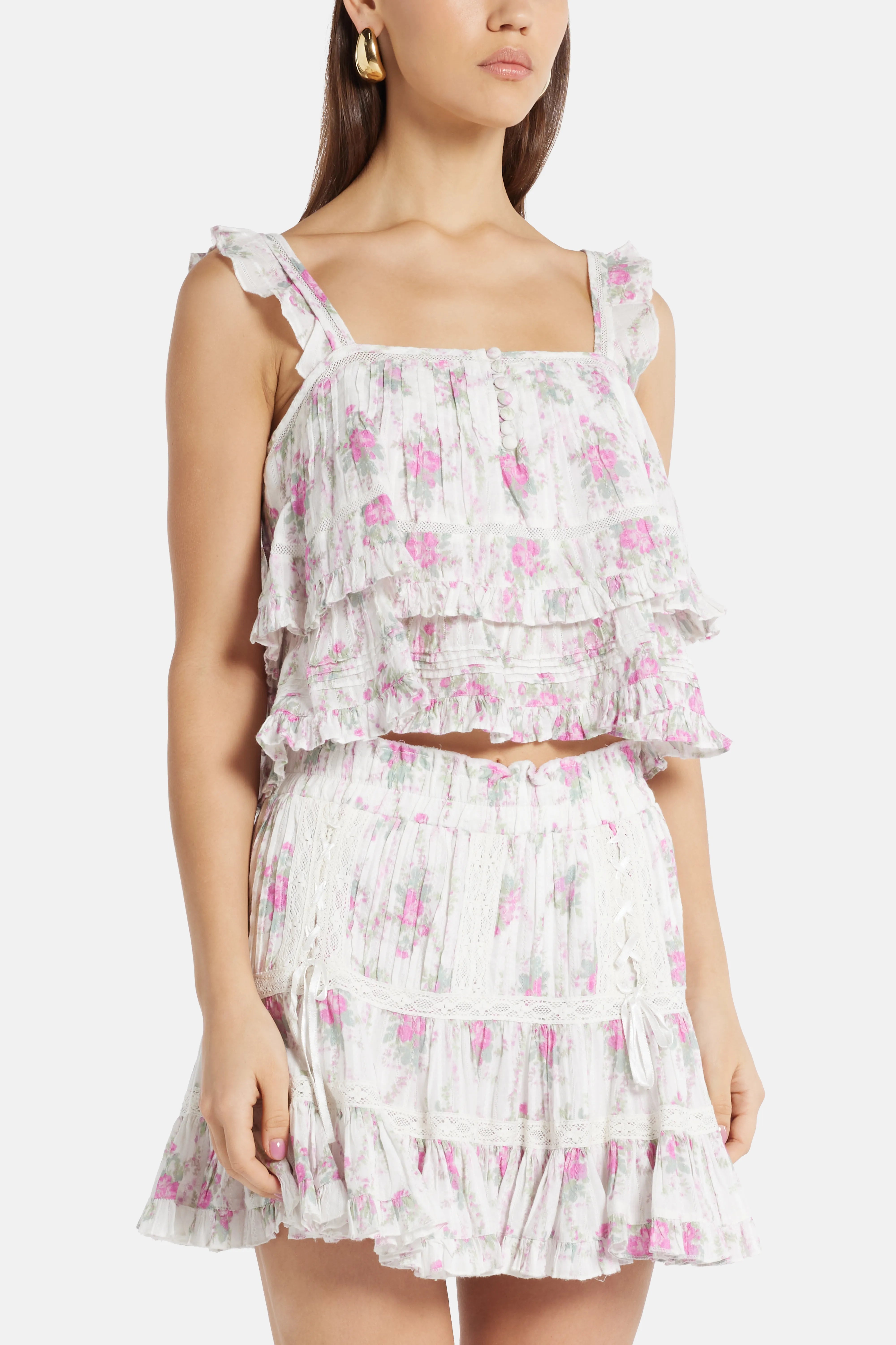 بلوزة فيولا فيلد فيكتوريان نوفالي قطنية بدون أكمام باللون الأبيض/الوردي