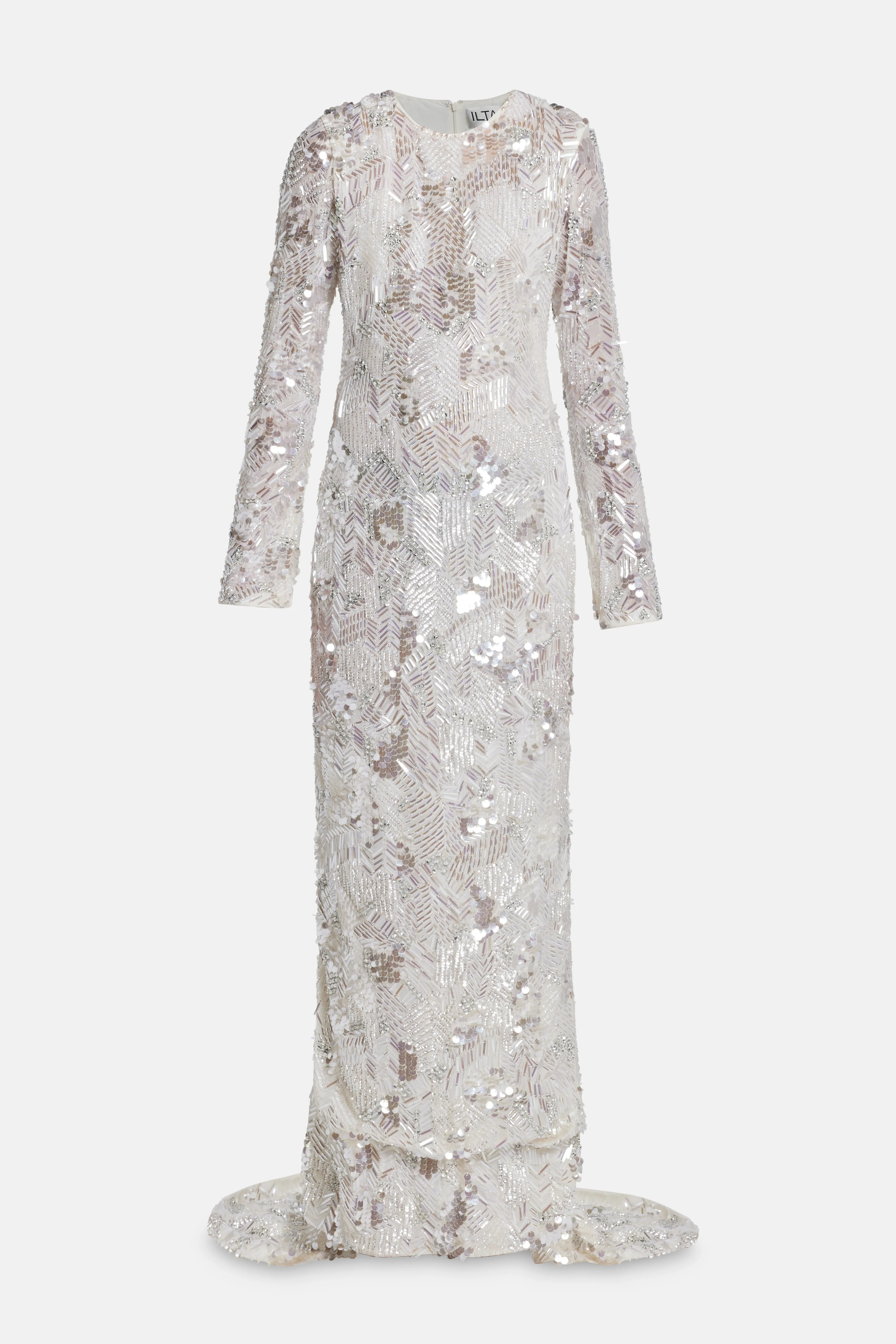 Darina Sequins Embellished Evening Gown in Silver