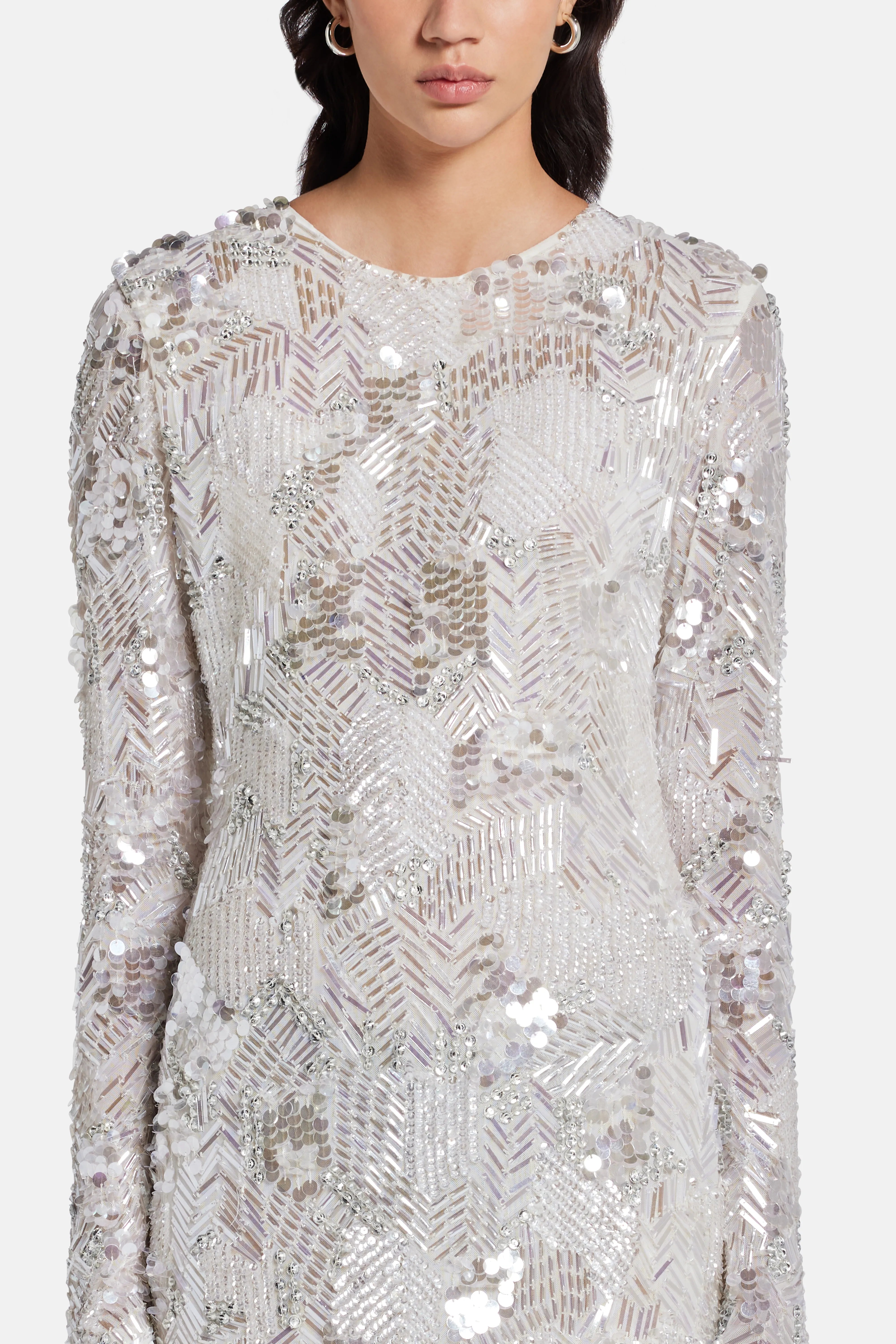 Darina Sequins Embellished Evening Gown in Silver