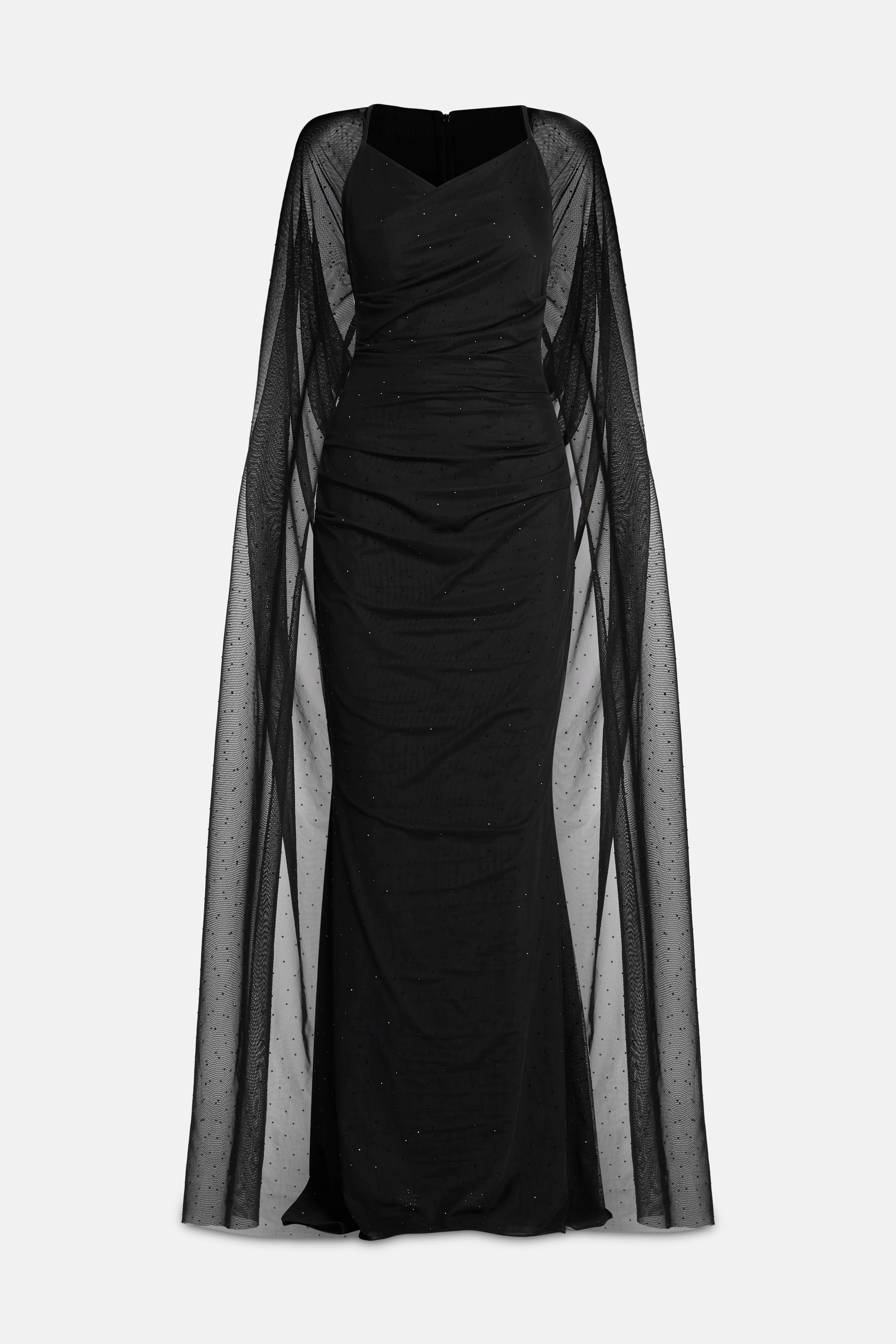 Crystal Tulle Cape Evening Gown