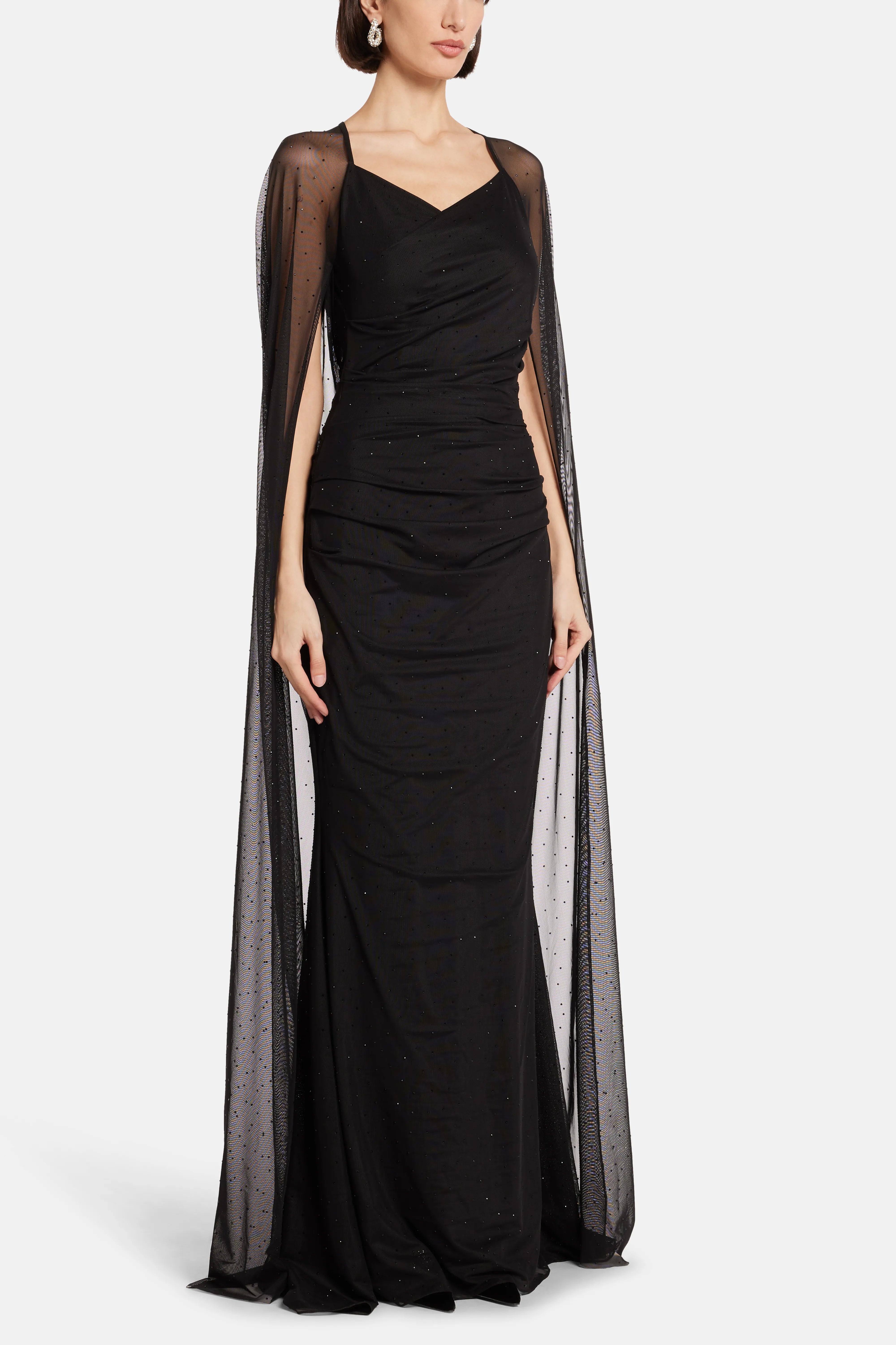 Crystal Tulle Cape Evening Gown