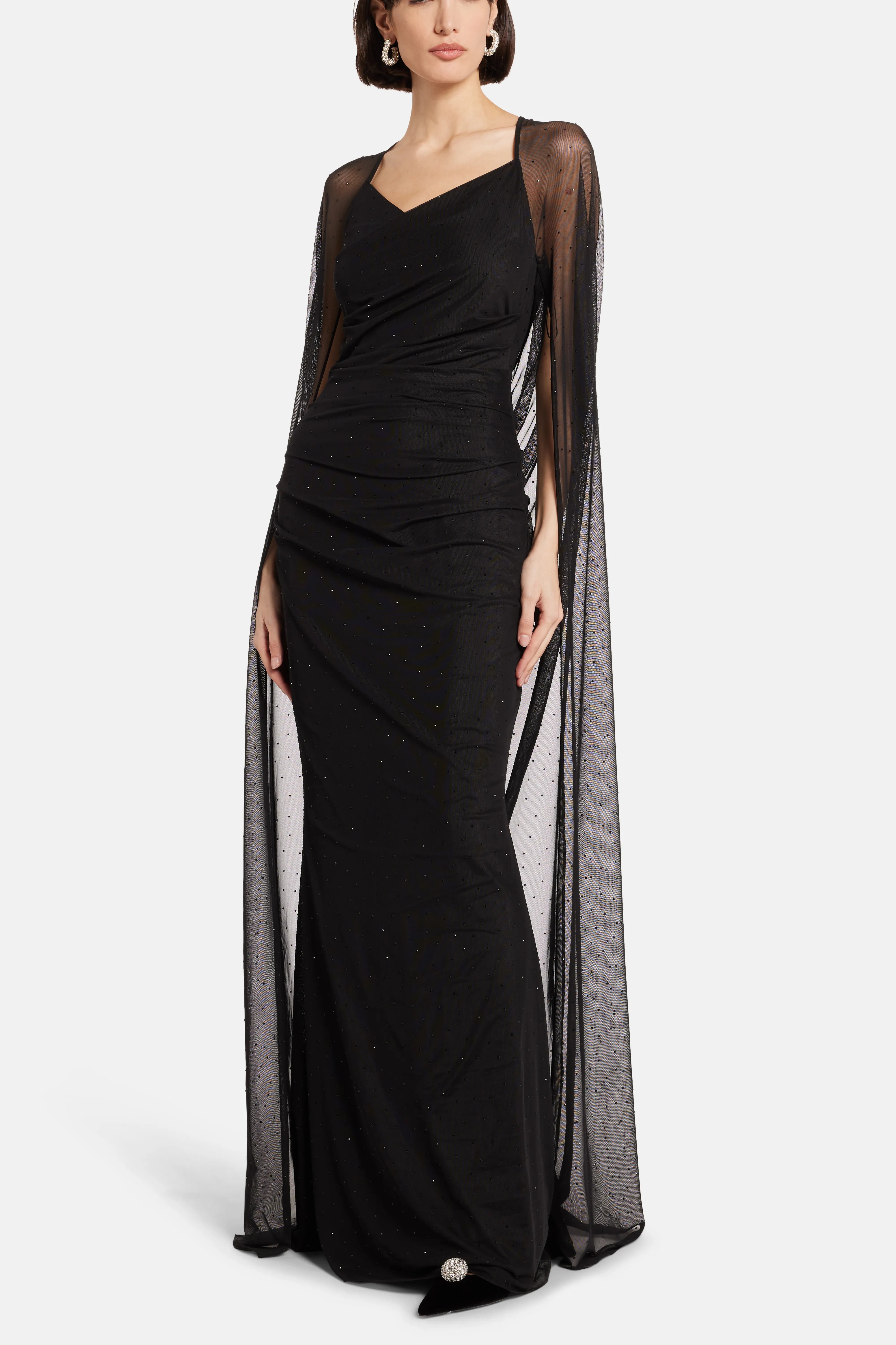 Crystal Tulle Cape Evening Gown