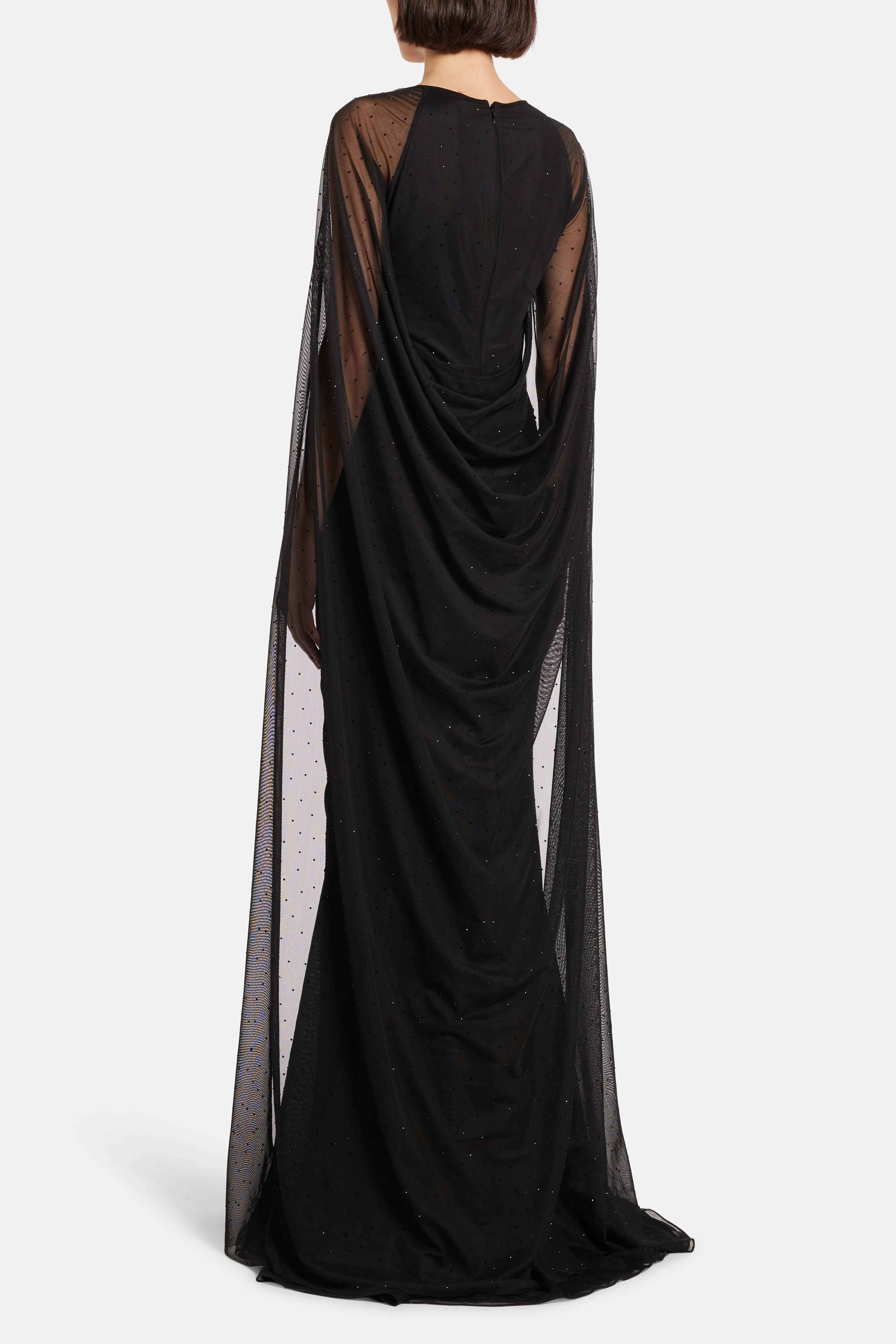 Crystal Tulle Cape Evening Gown