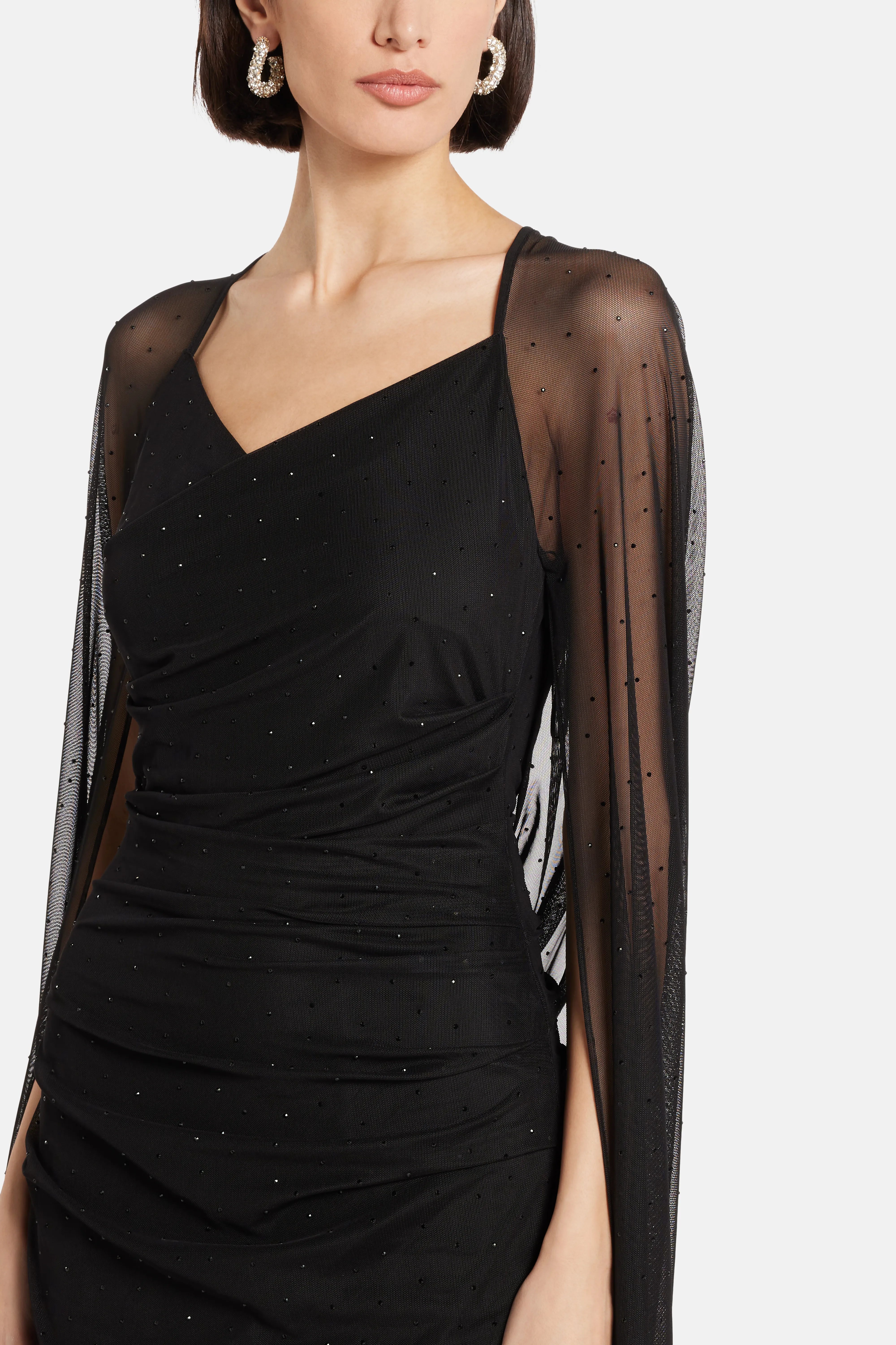 Crystal Tulle Cape Evening Gown