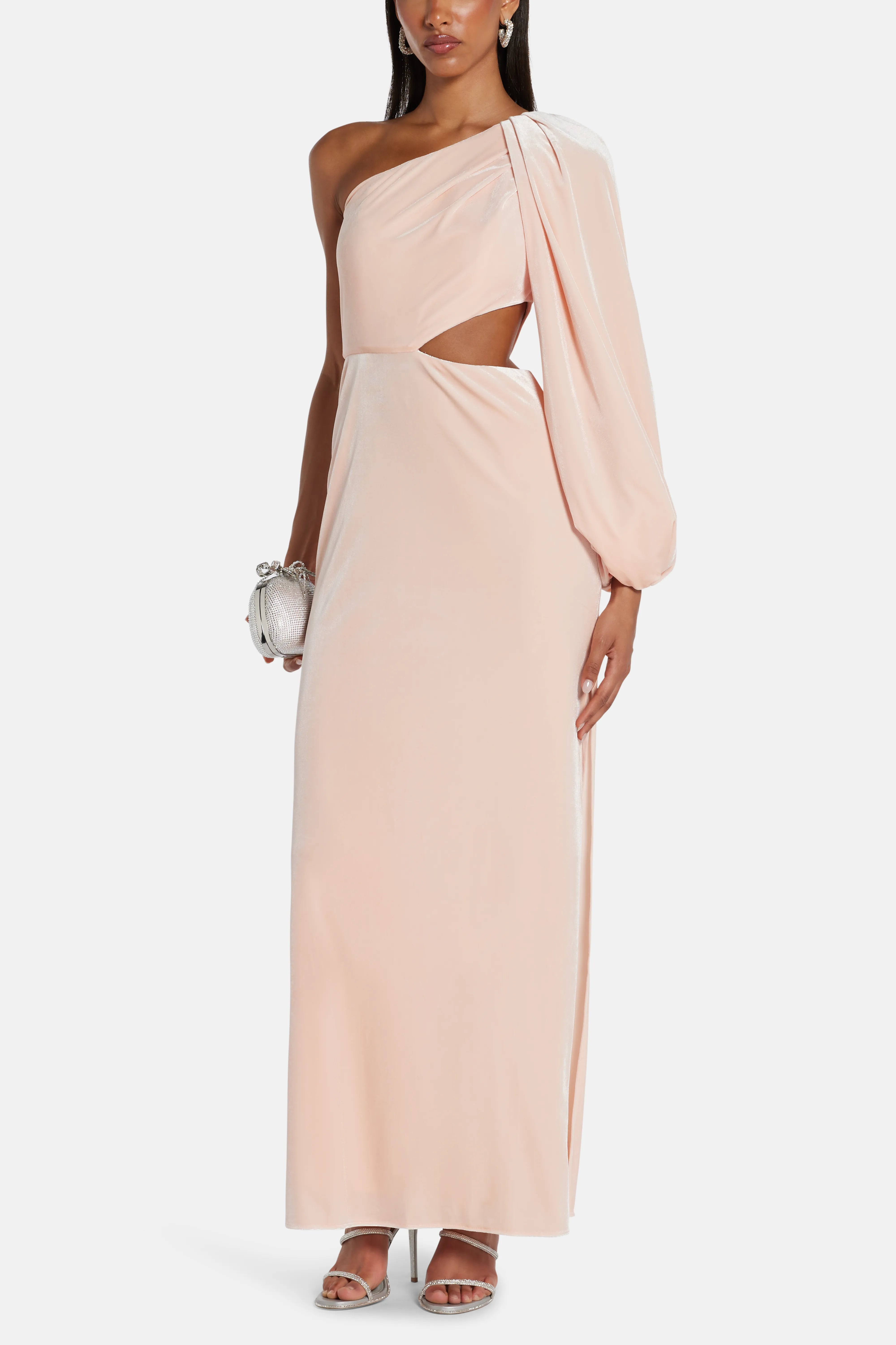 One Shoulder Cut Out Maxi Dress in Beige