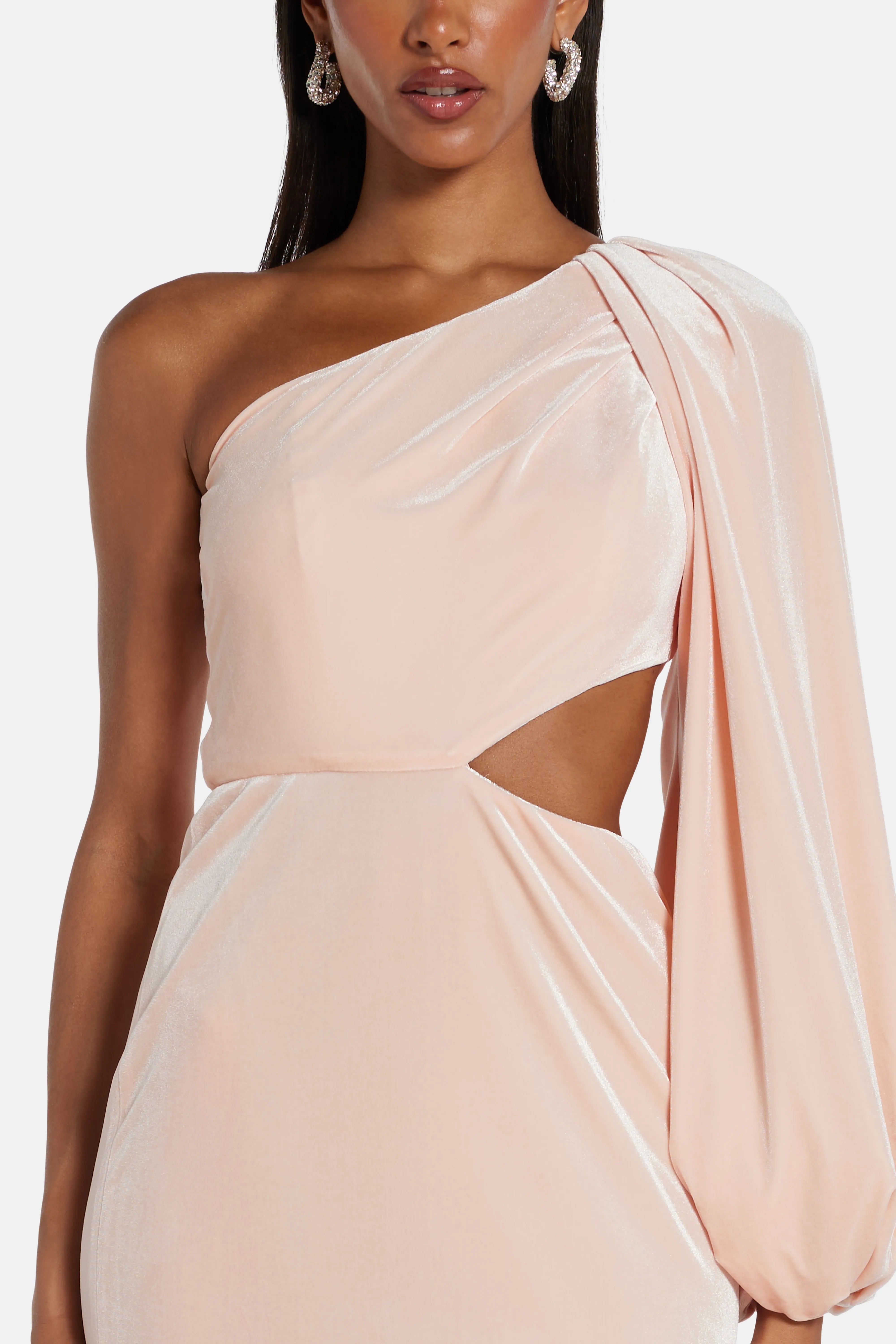 One Shoulder Cut Out Maxi Dress in Beige