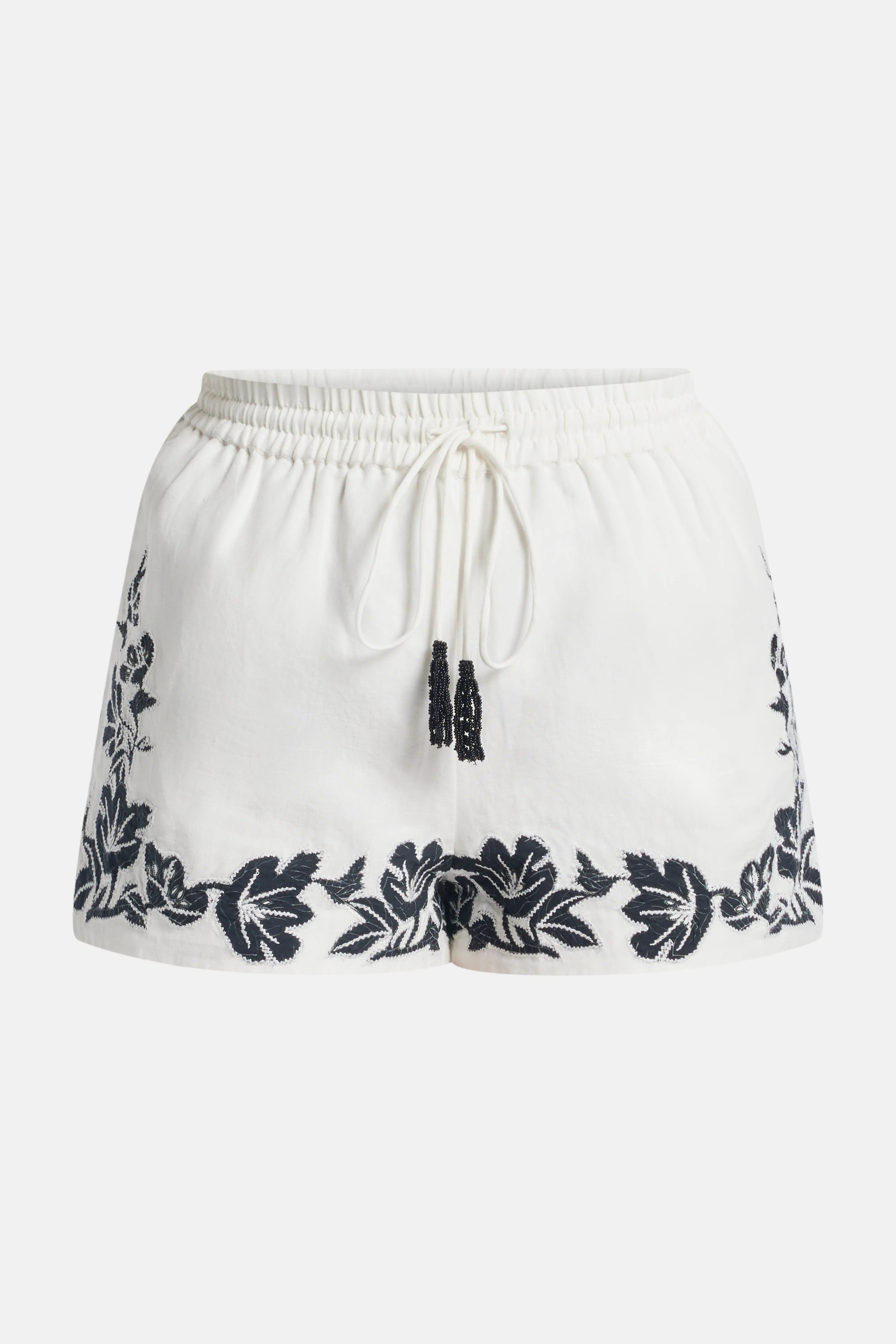 Aahi Floral Linen Drawstring Shorts in White