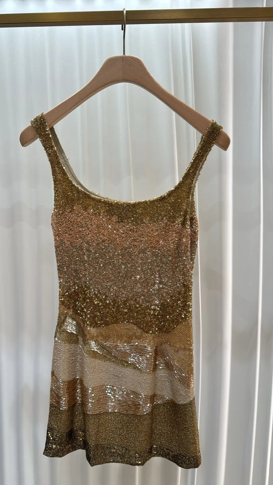 Dubai Golden Dune With Beading Sleeveless Sequins Mini Dress in Gold