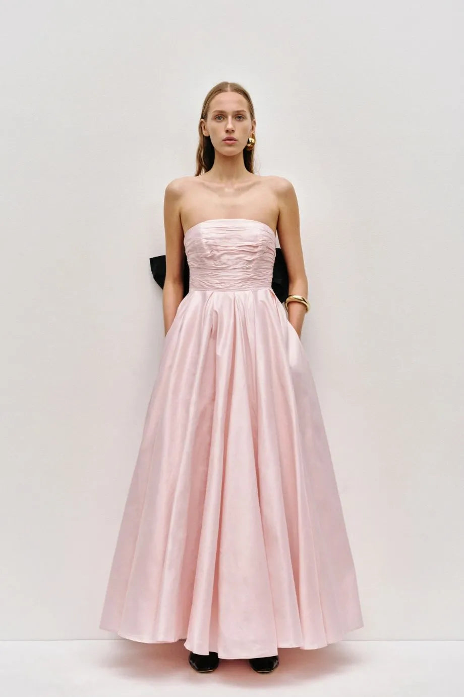 Thea Bow Back Evening Gown in Pink and Black