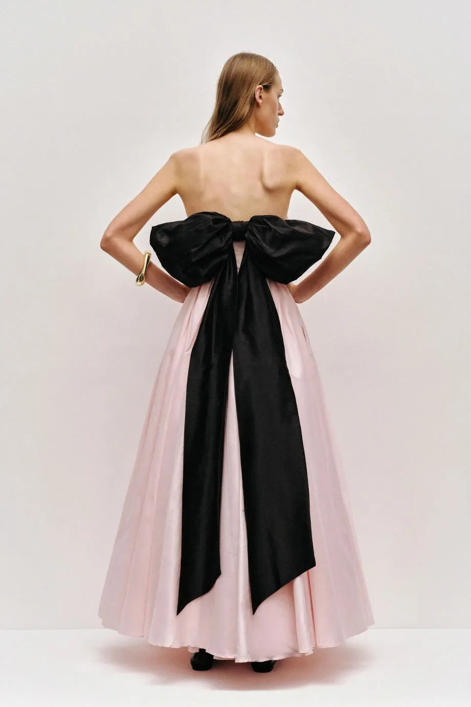 Thea Bow Back Evening Gown in Pink and Black