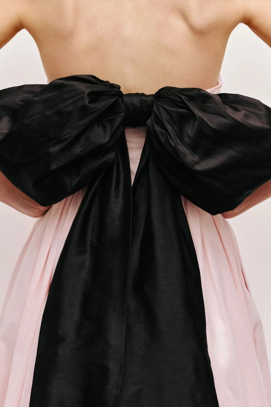 Thea Bow Back Evening Gown in Pink and Black