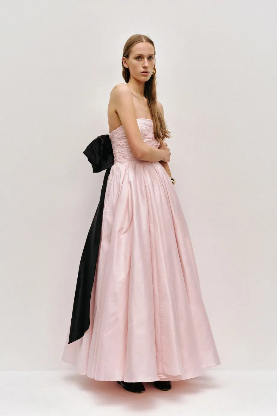 Thea Bow Back Evening Gown in Pink and Black