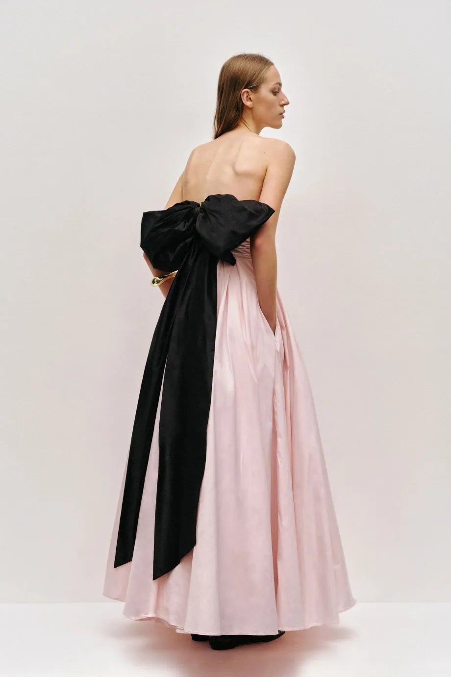 Thea Bow Back Evening Gown in Pink and Black
