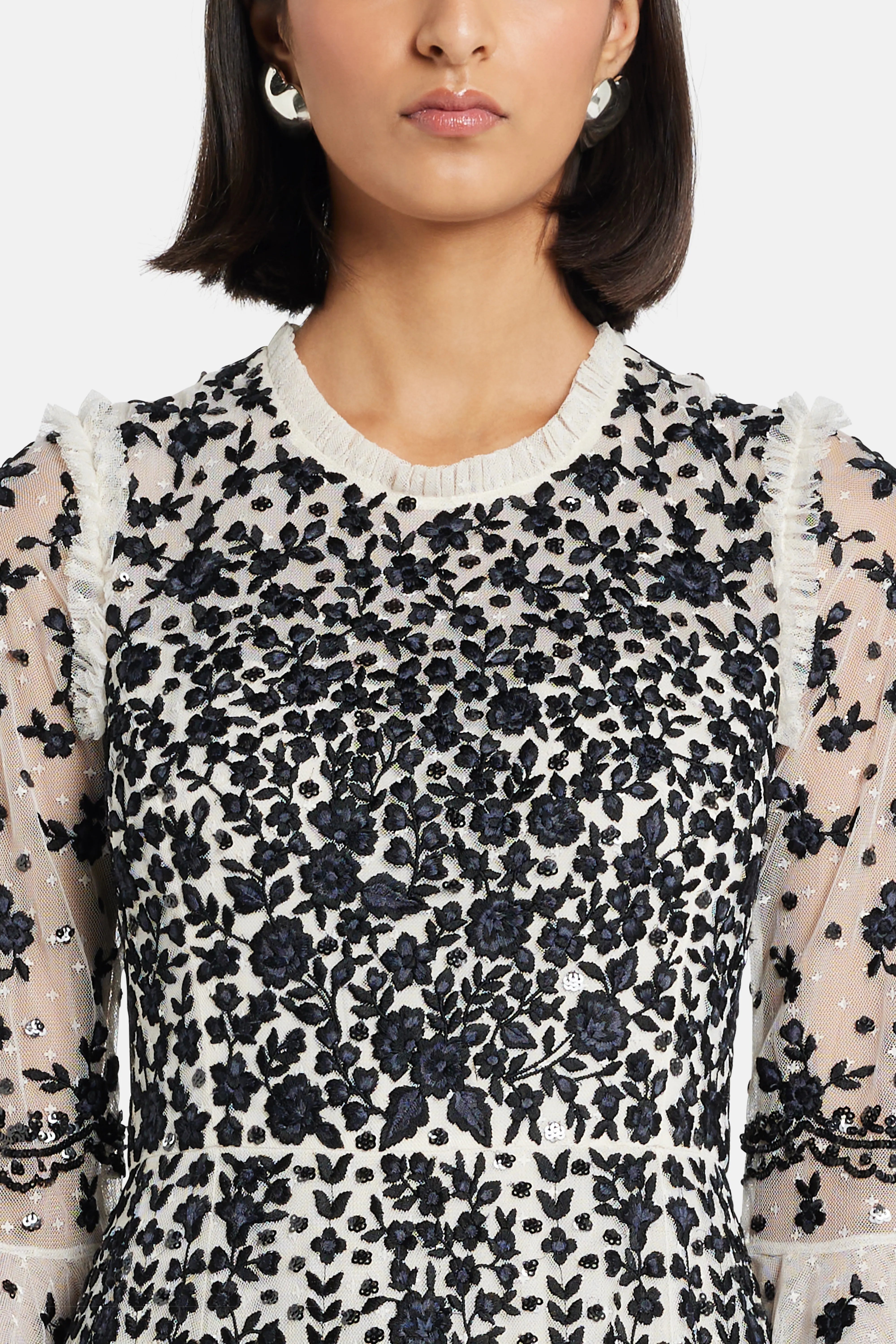 Adeline Round Neck Evening Dress in Black