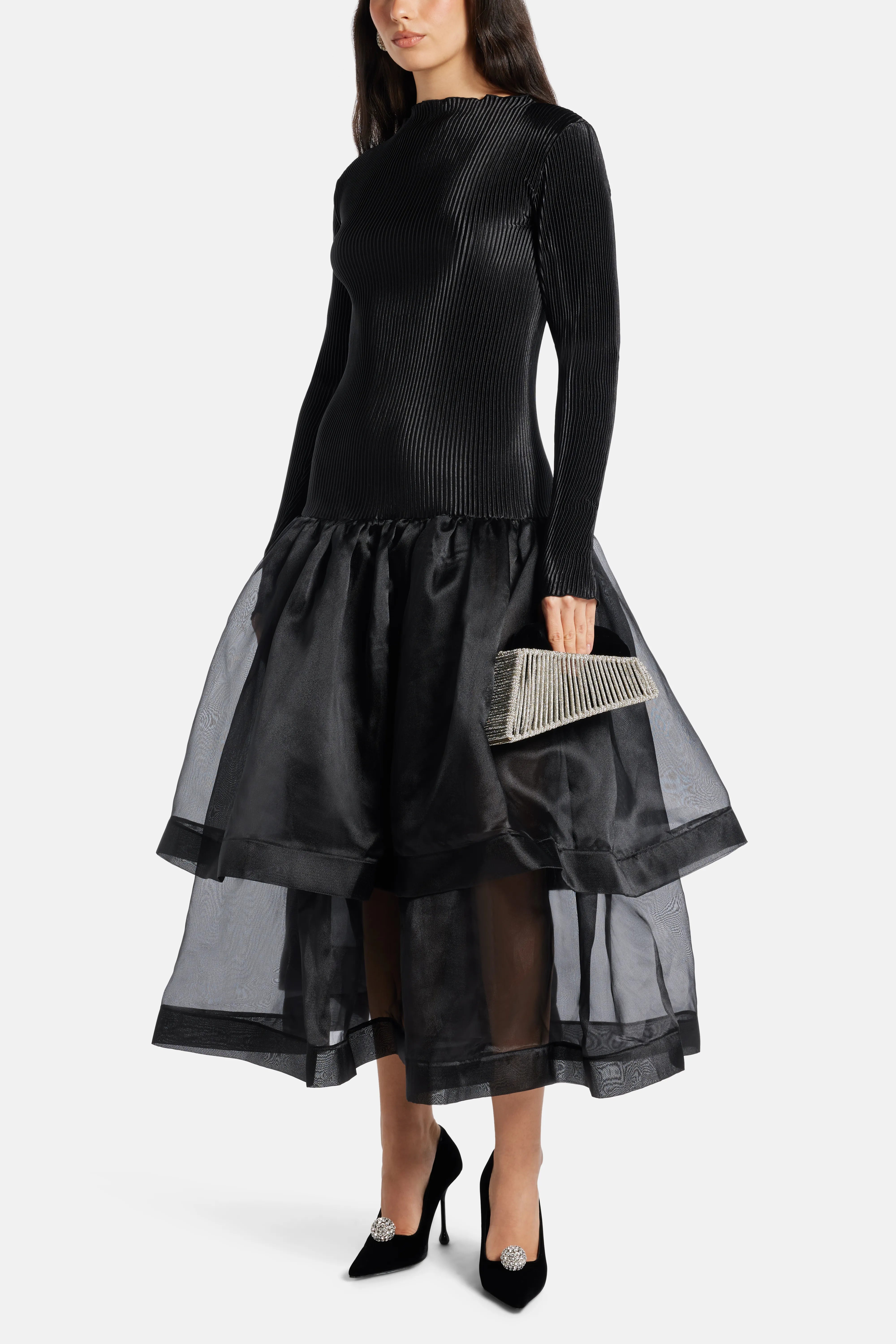 Alexander Pleated Evening Dress in Black