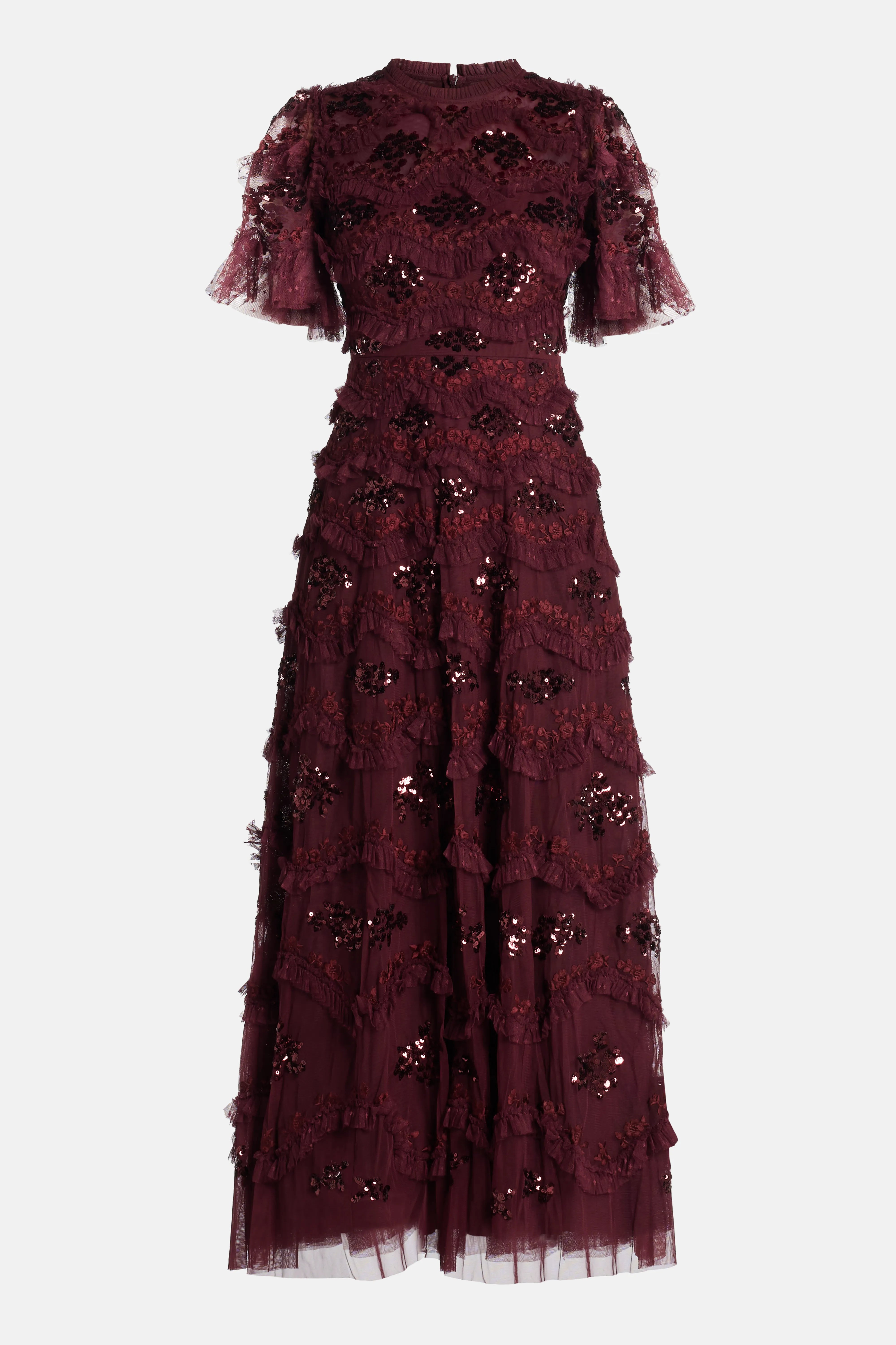 Daisy Wave Sequin Evening Dress in Maroon