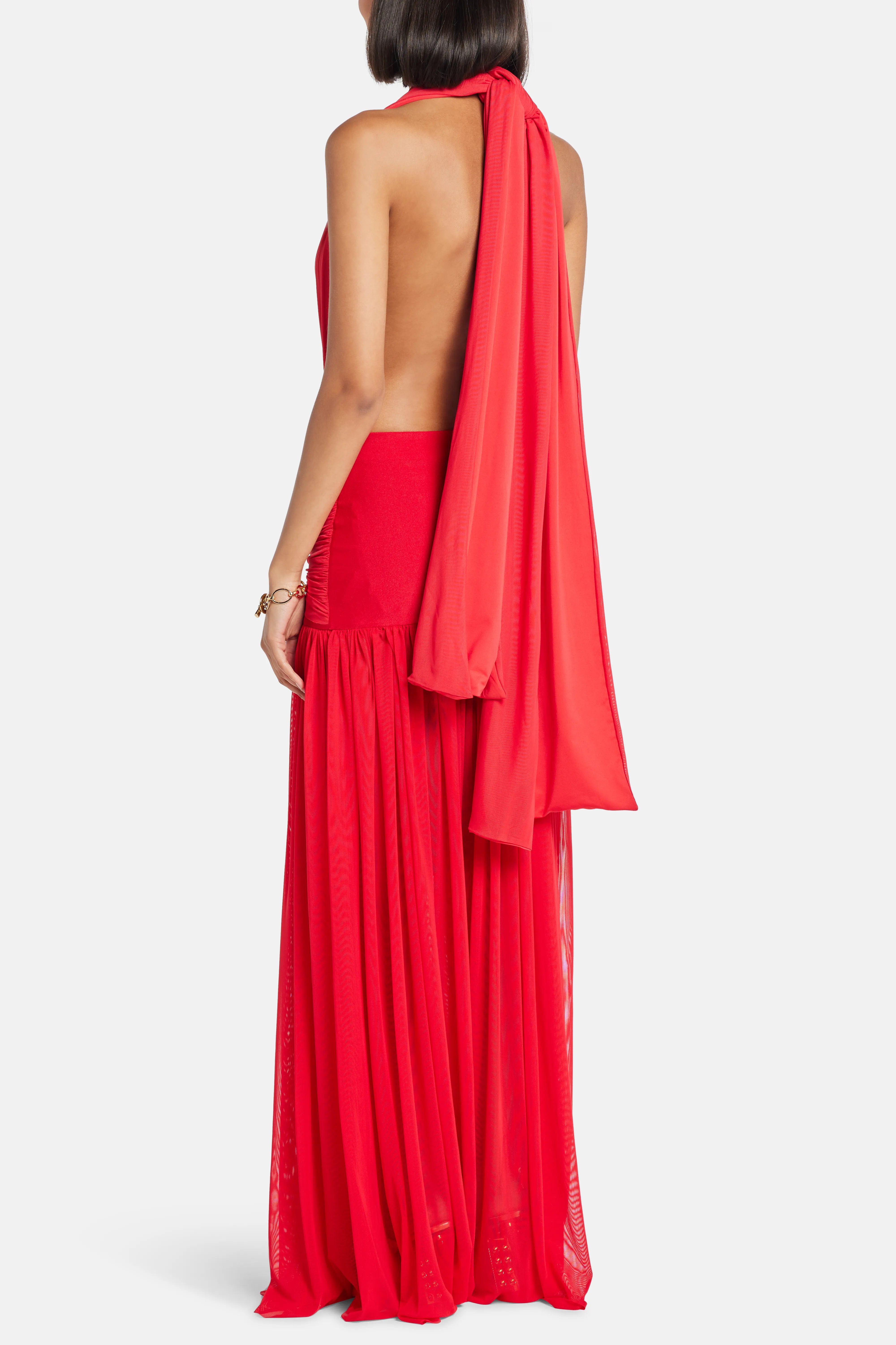 Capuccino Deep Cut Sleeveless Maxi Dress in Red