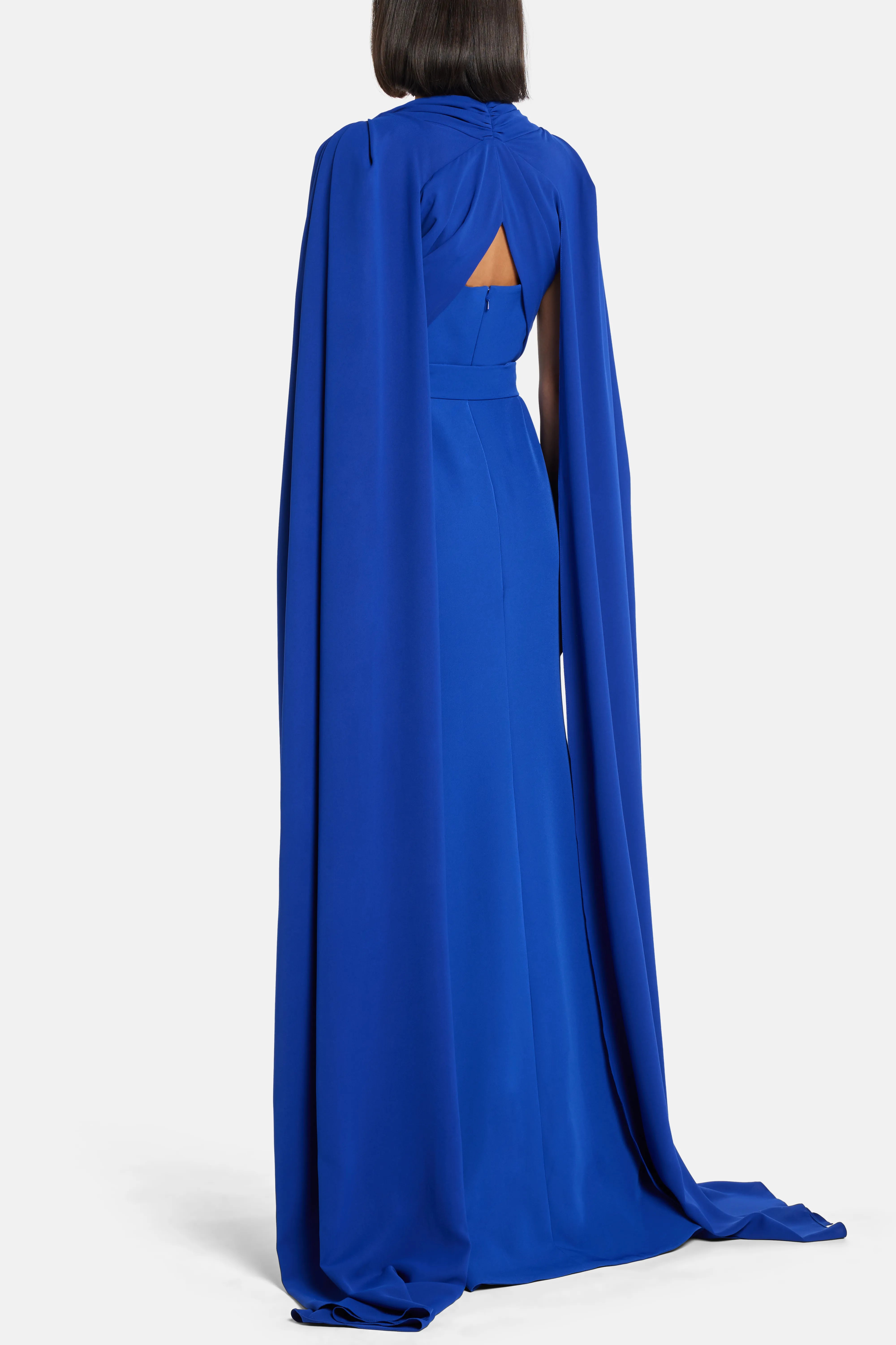 Dalal Cape Sleeves Evening Gown in Blue