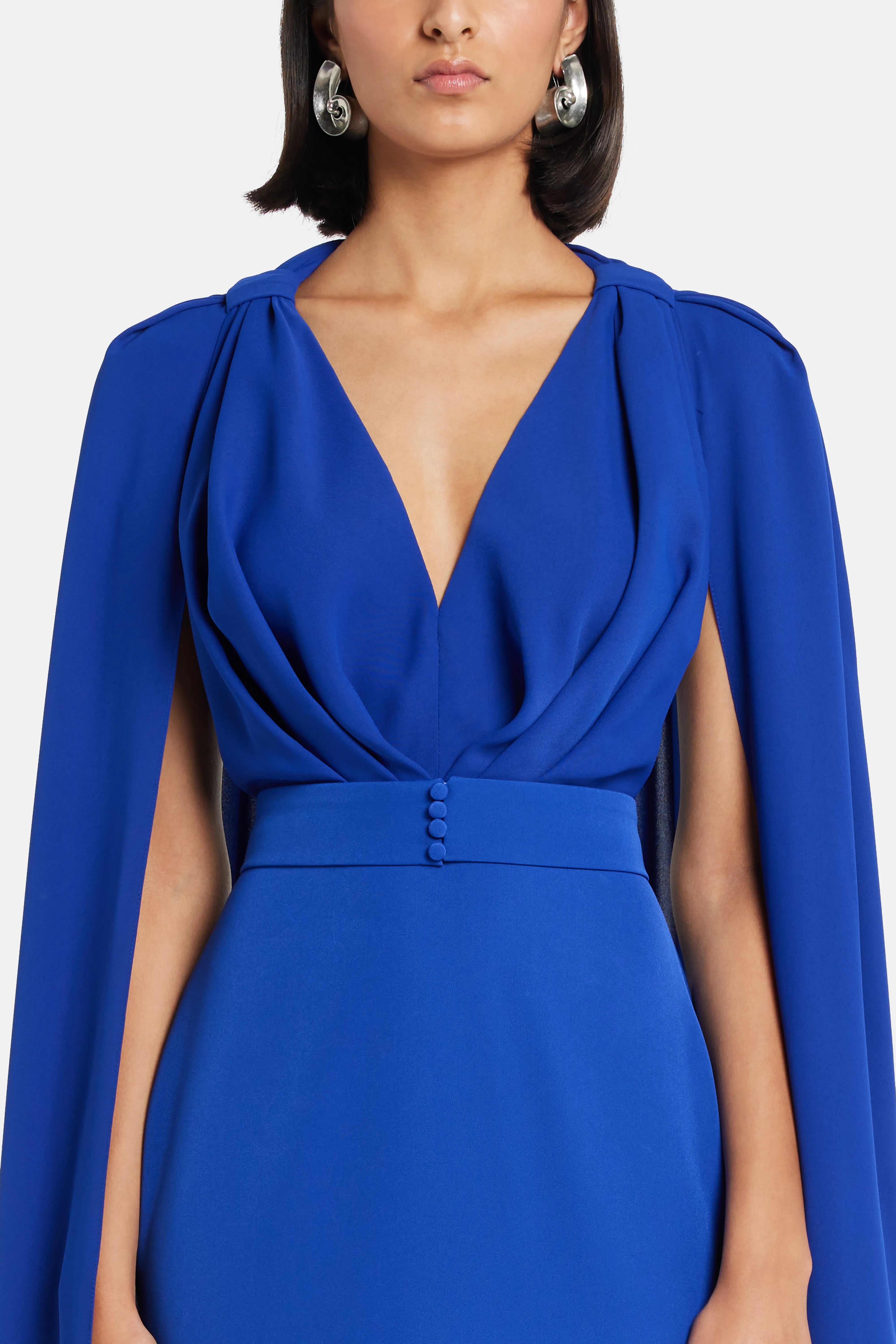 Dalal Cape Sleeves Evening Gown in Blue