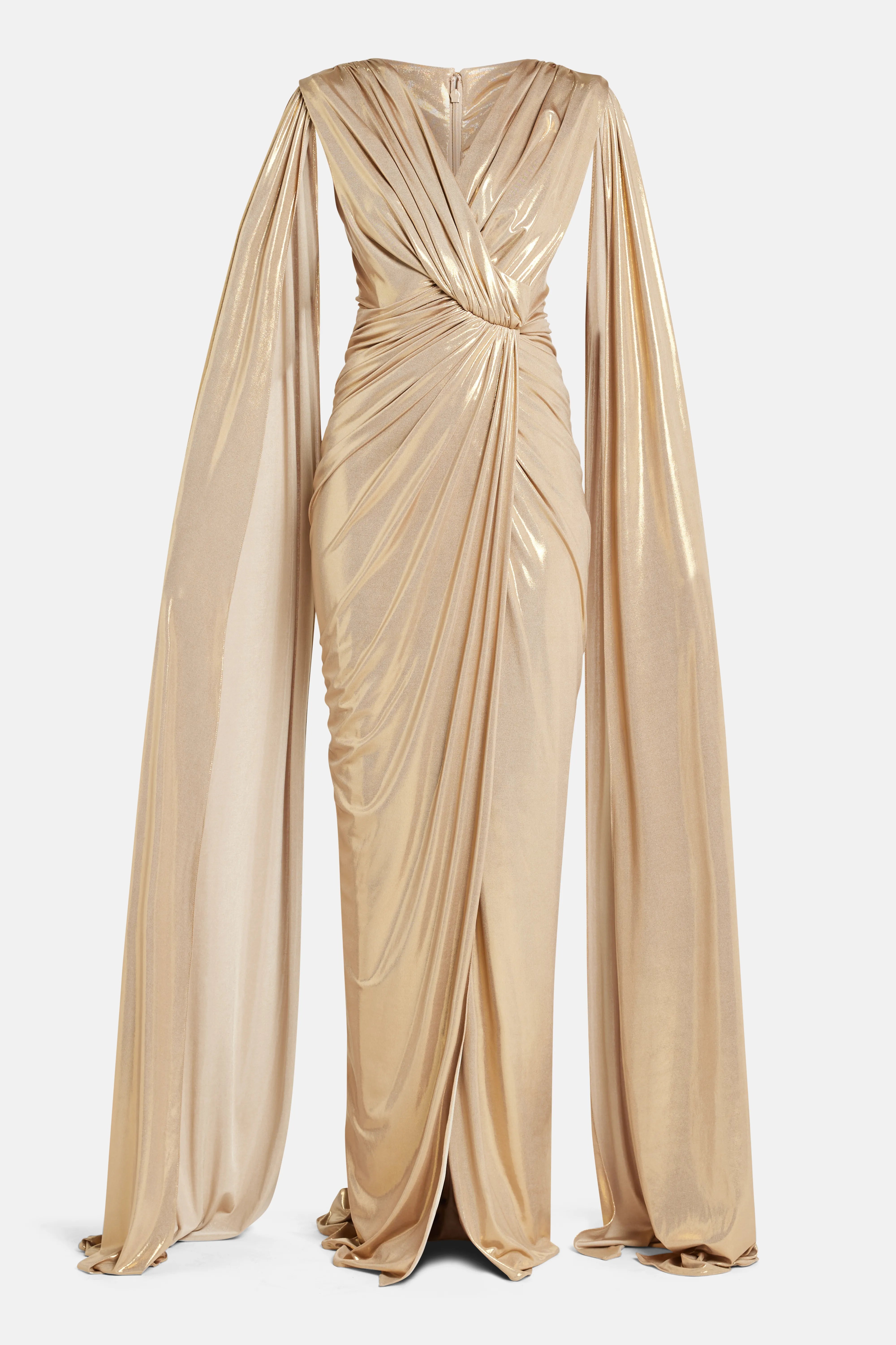 Evelyn Cape Sleeves Evening Gown in Gold