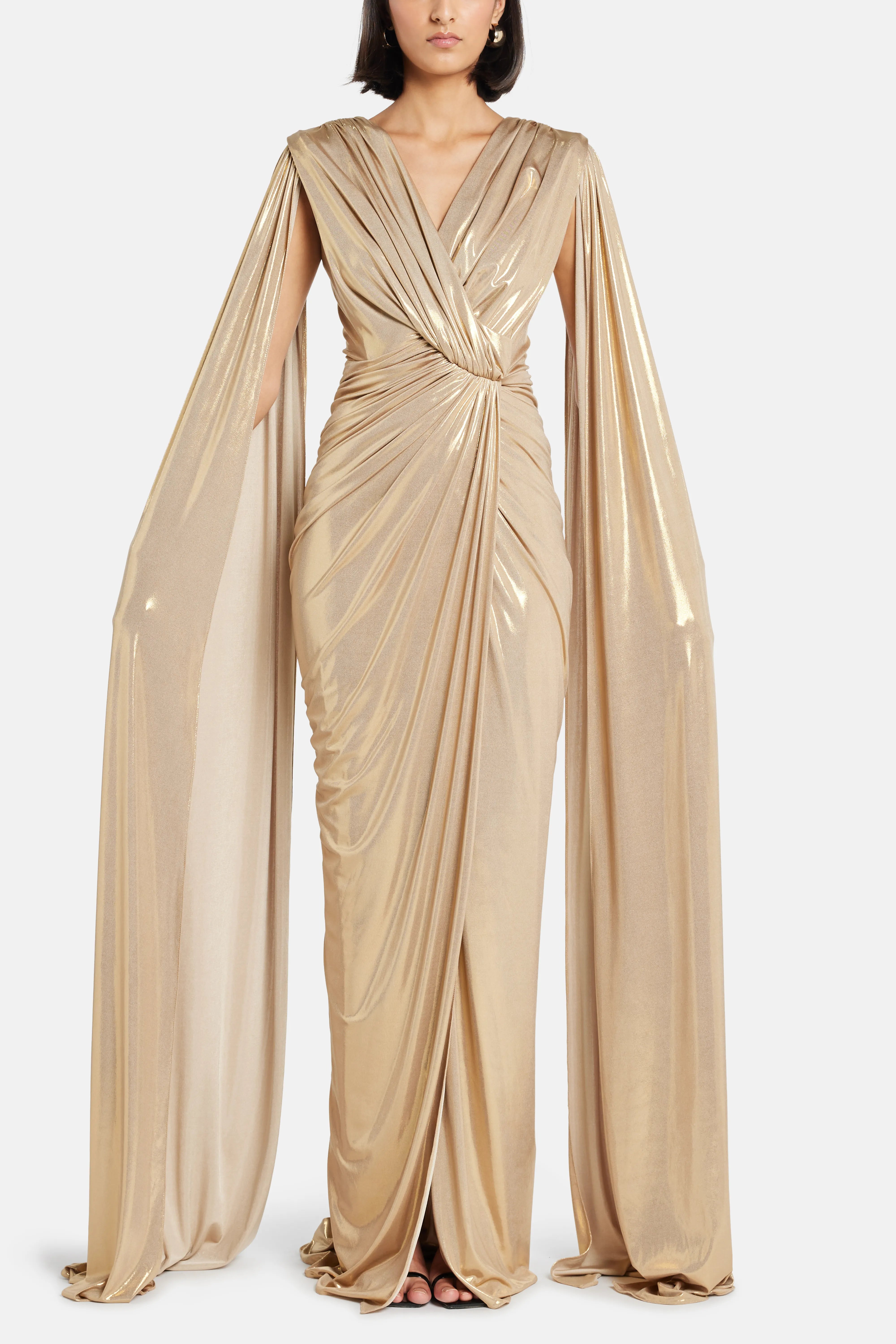 Evelyn Cape Sleeves Evening Gown in Gold