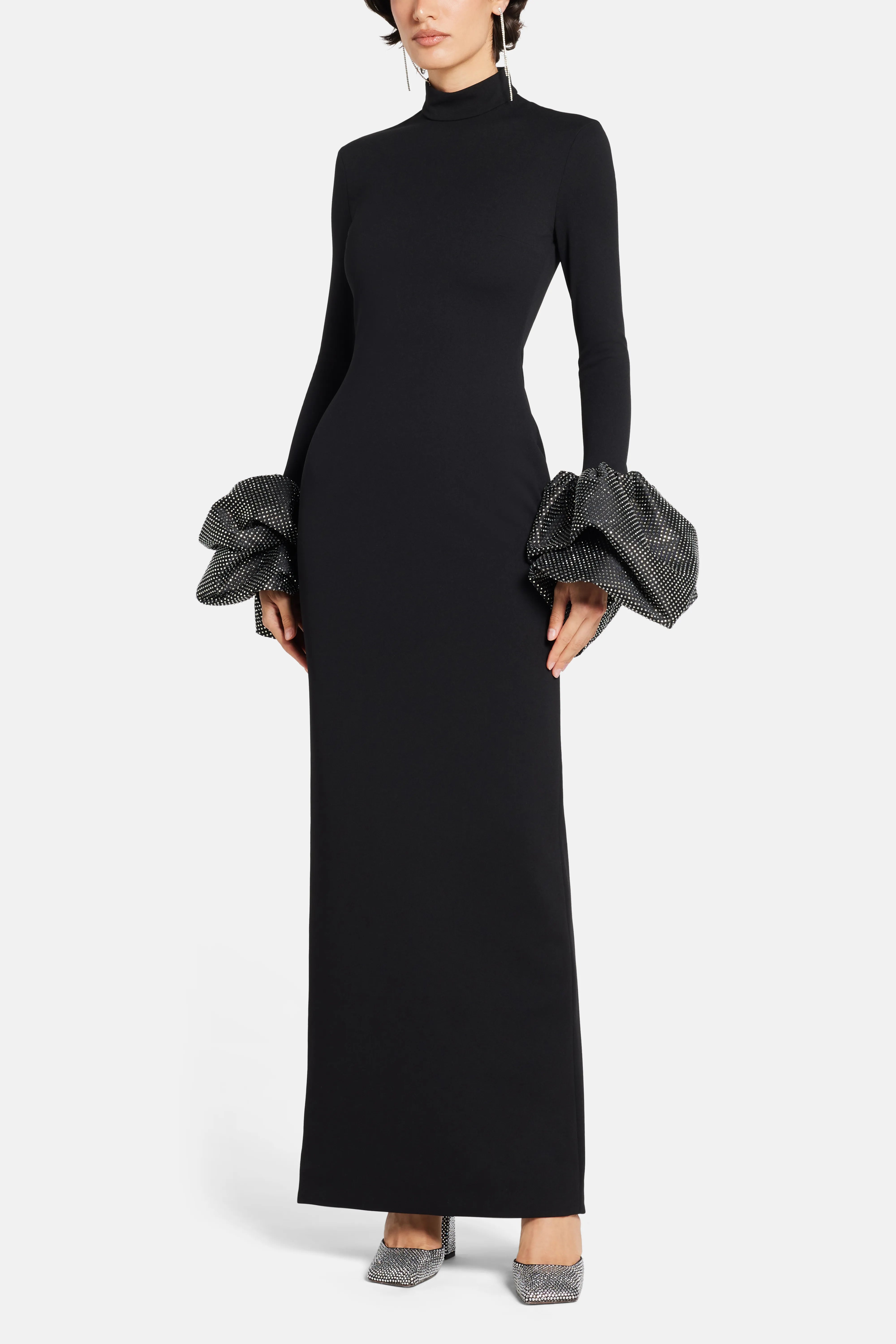 Viviana Crystal Cuffs Evening Dress in Black