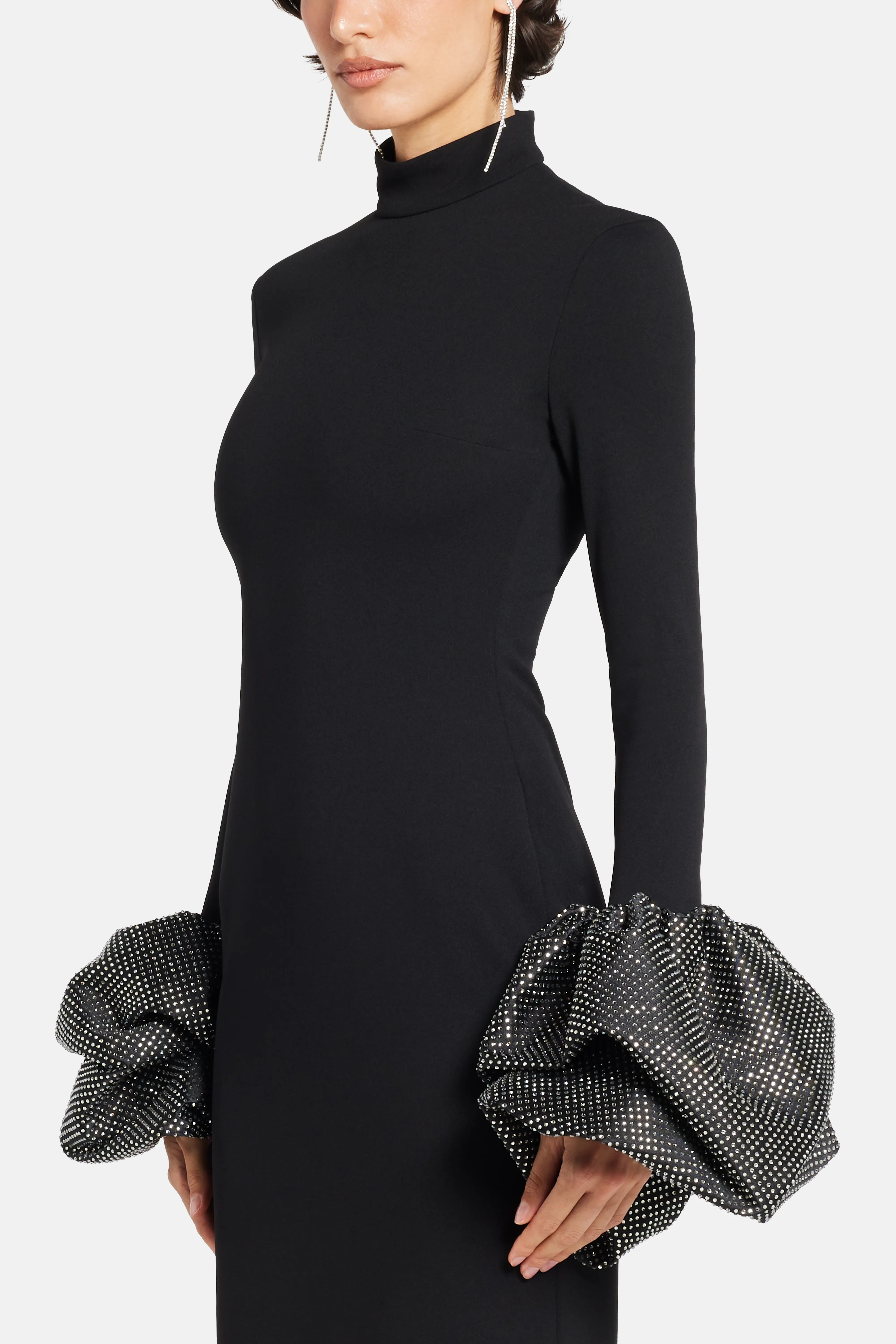 Viviana Crystal Cuffs Evening Dress in Black