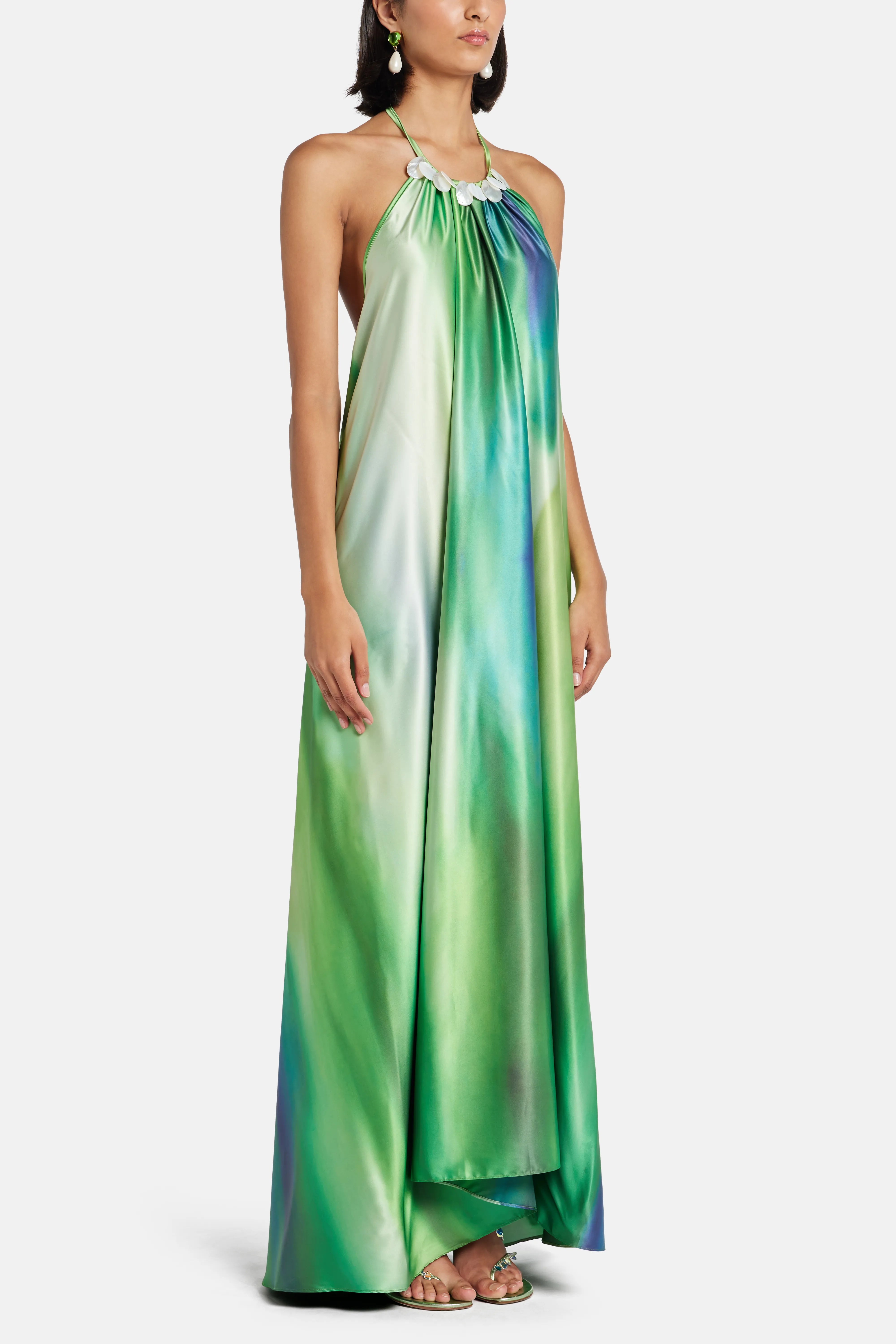 Canto Seashell Halter Neck Maxi Dress in Green