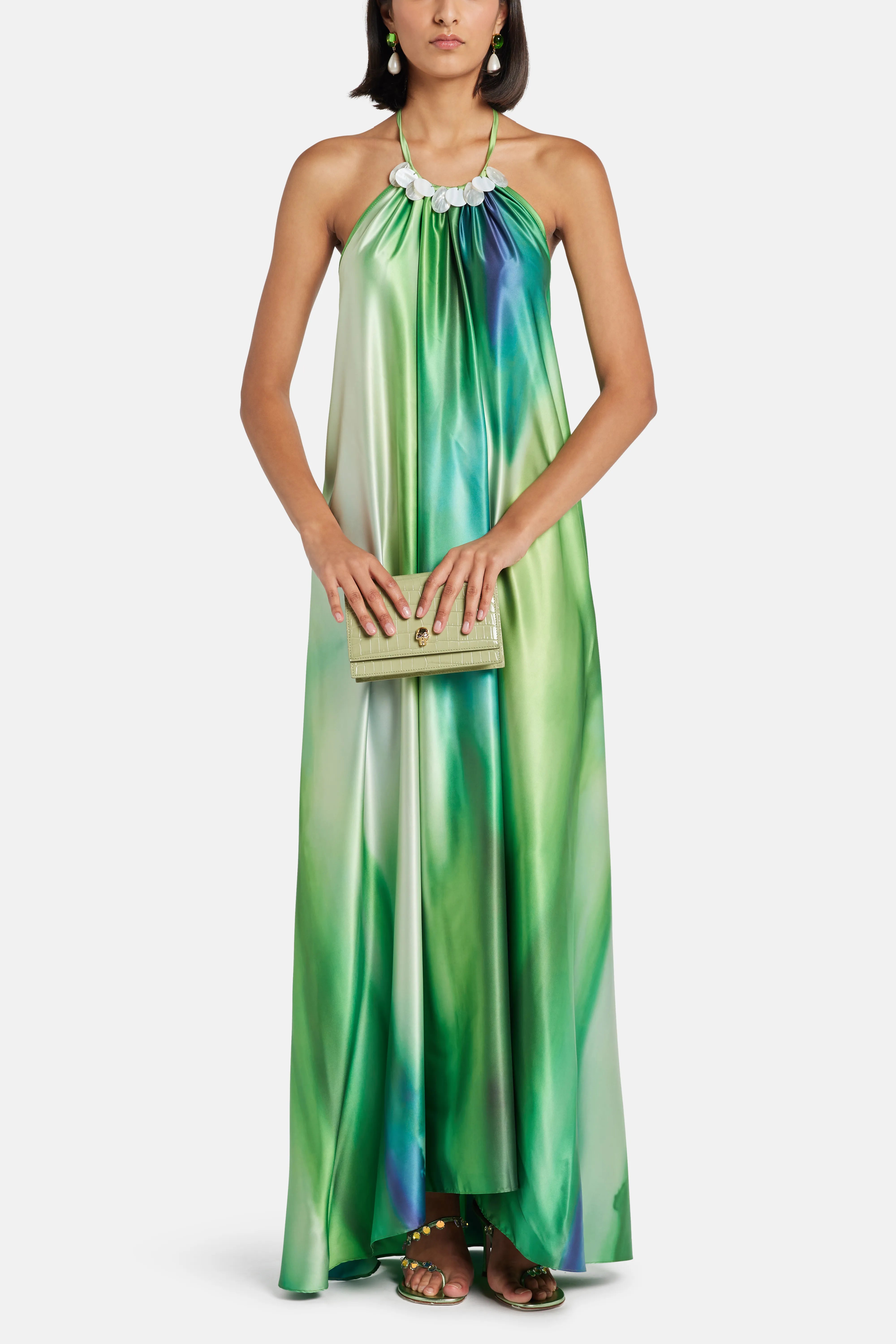 Canto Seashell Halter Neck Maxi Dress in Green