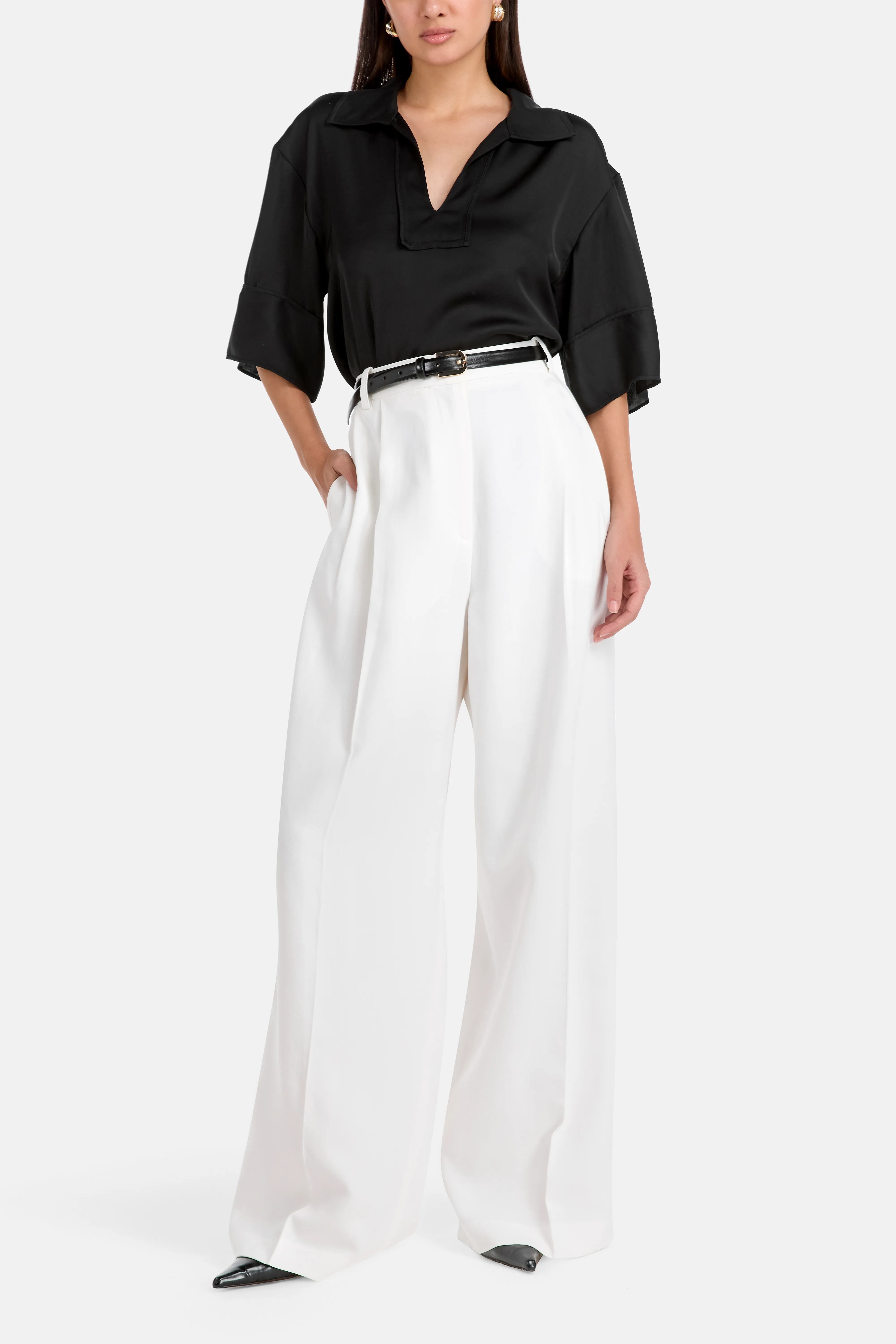 Helis Wide Legged High Waisted Trousers in White