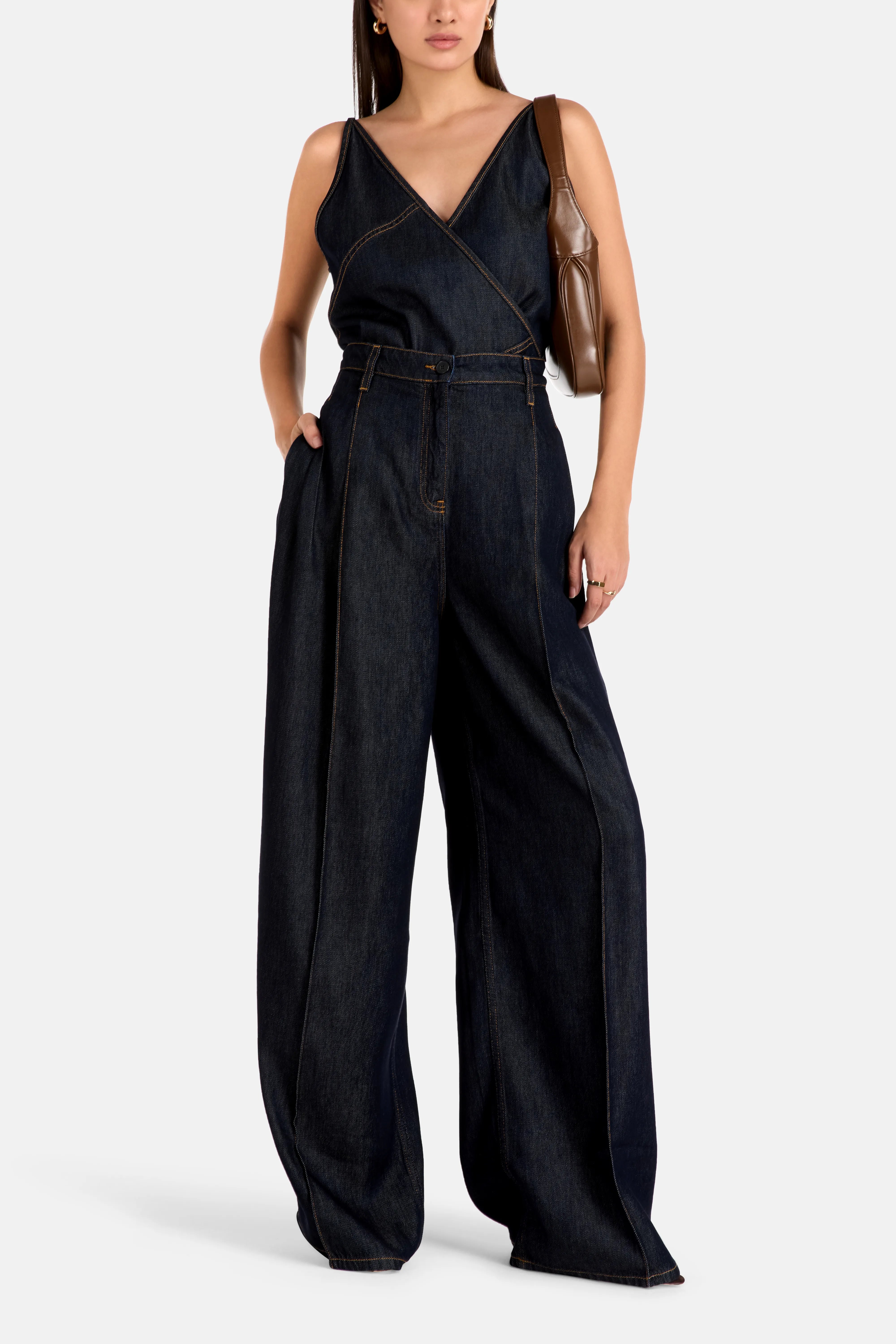 Remy Denim Wide Legged High Waisted Trousers in Blue