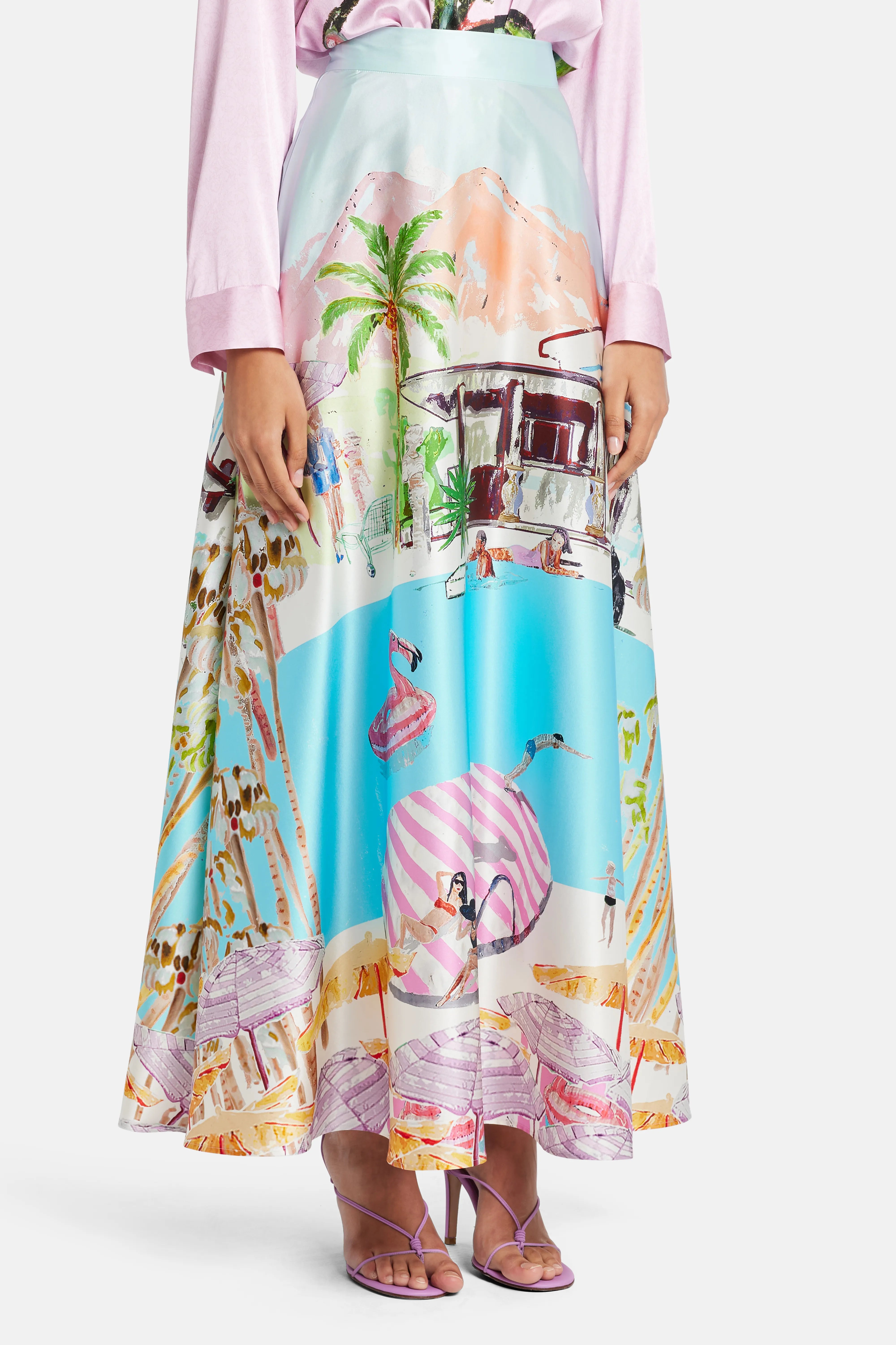 تنورة فلمنجو كلوب ماكسي من الحرير باللون الوردي