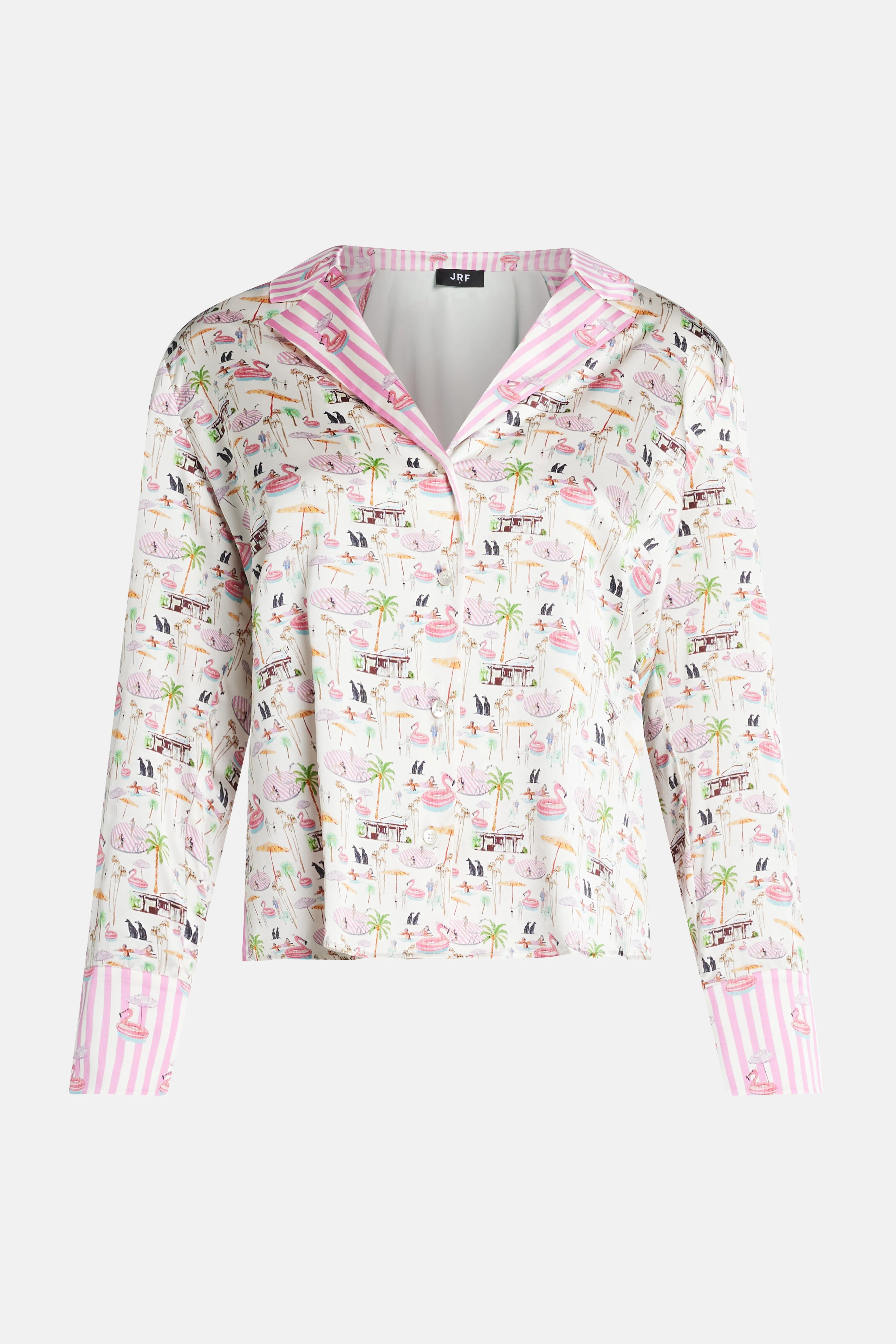 بلوزة "فلامينغو كلوب" حريرية برقبة على شكل V باللون الوردي