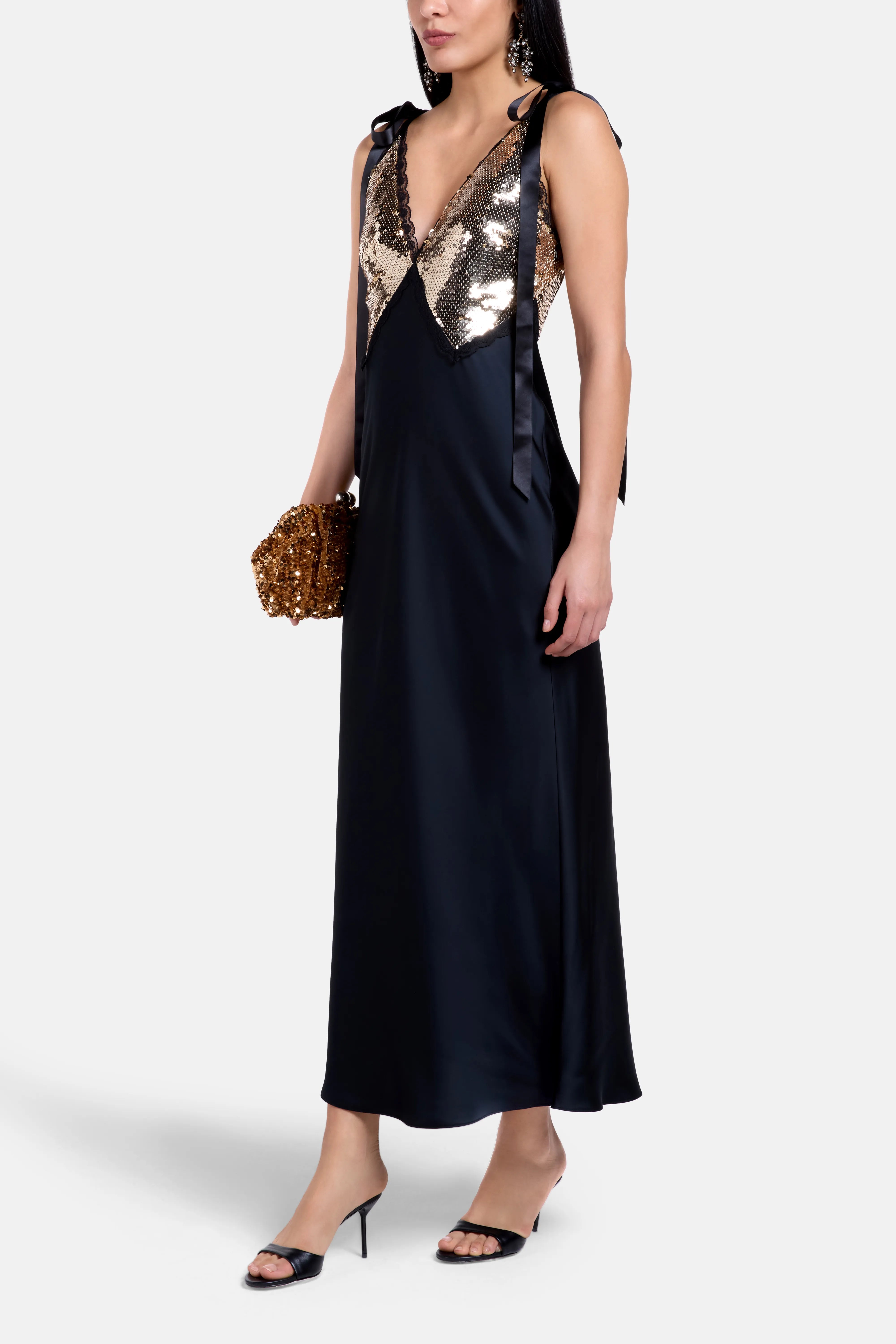 Talissa Sequins Sleeveless Evening Dress In Black