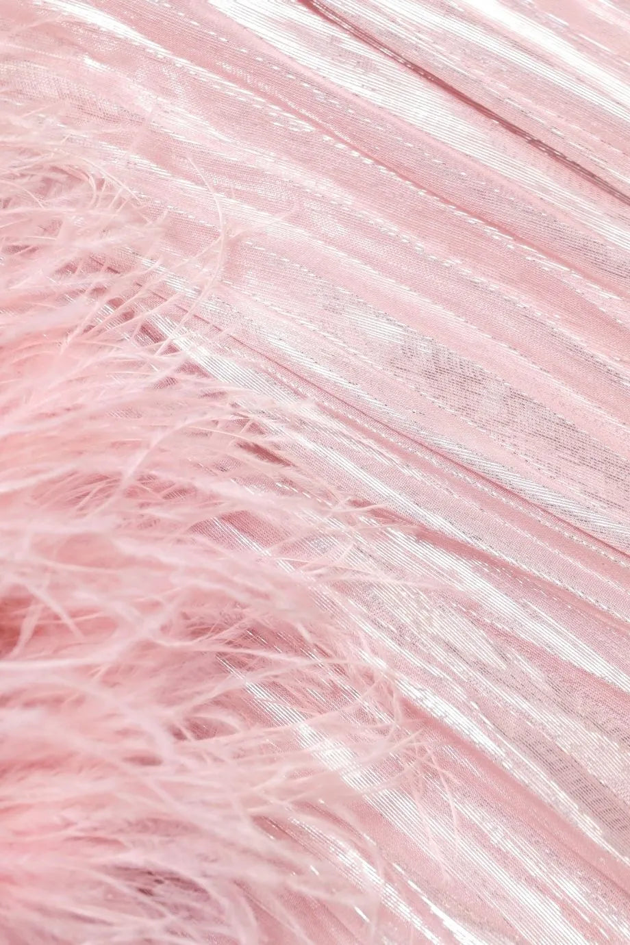 Metallic Chiffon Feather Pleated Evening Dress in Pink